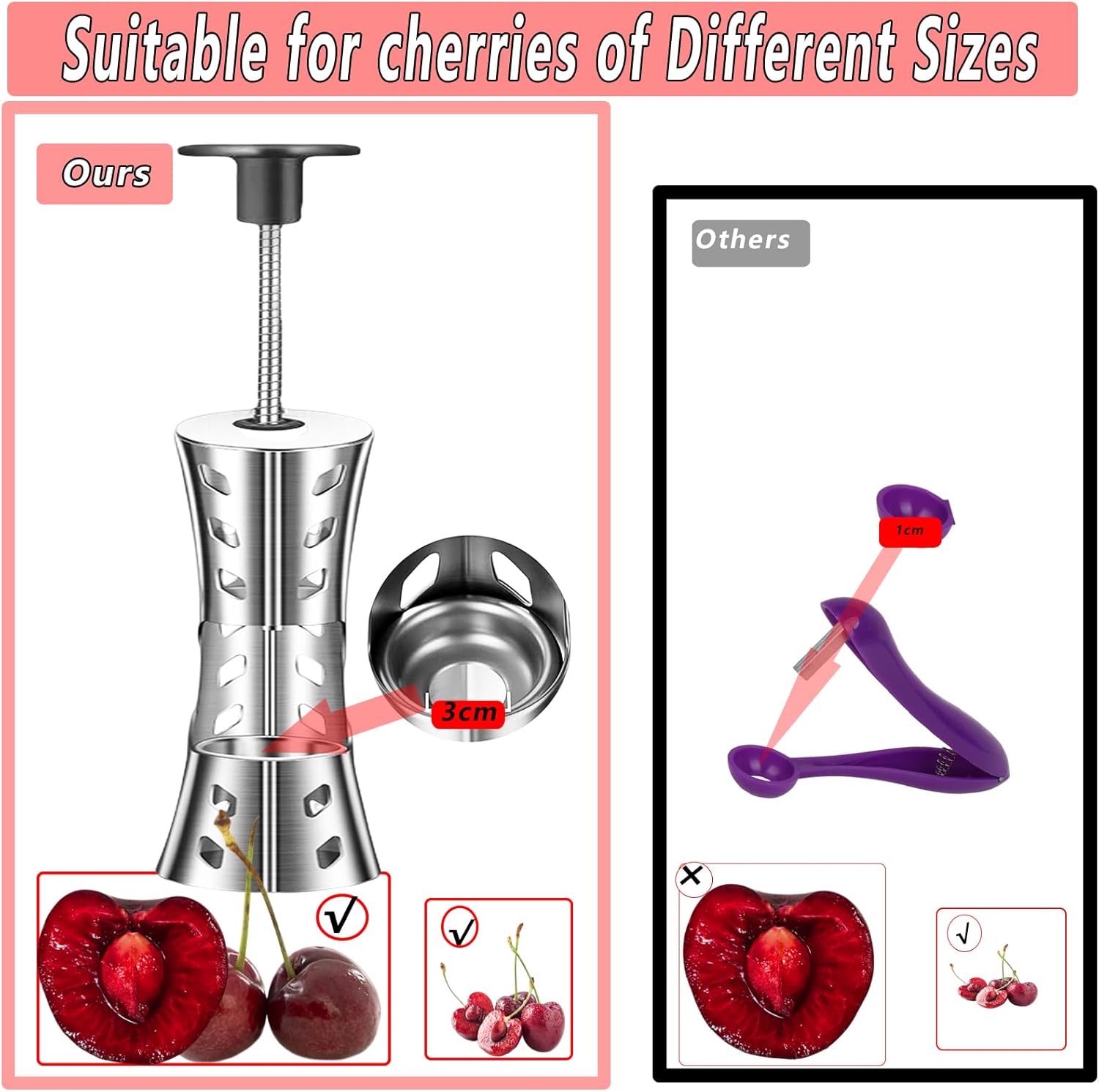 Cherry Pitter – Herramienta descorazonadora de acero inoxidable 304 de alta calidad, herramienta multifunción para eliminar semillas de cerezas para