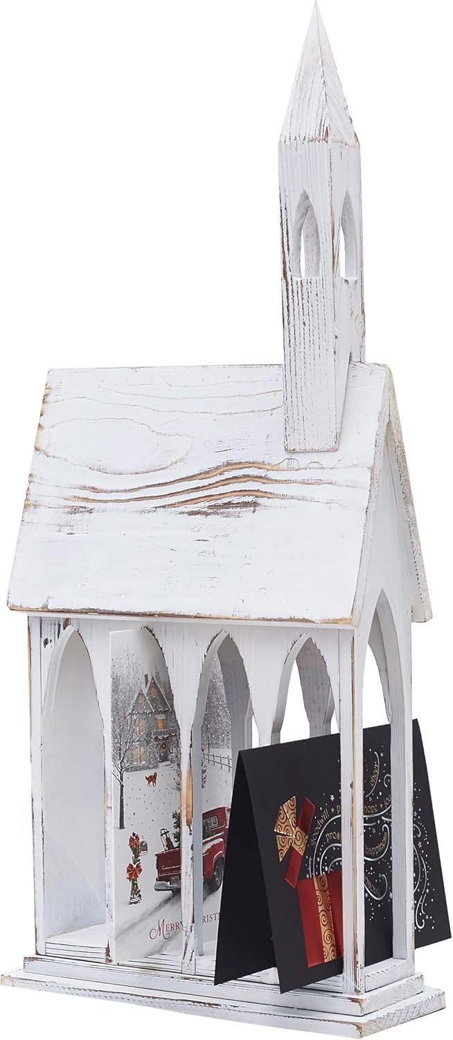 Gallerie II Soporte para tarjetas de iglesia, madera rústica, envejecida, decoración del hogar, decoración para Navidad, vacaciones, día festivo,