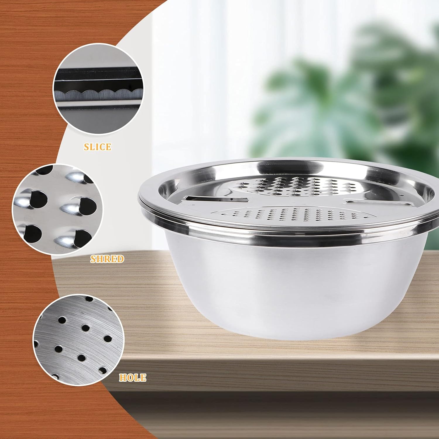 Cuenco de lavado de granos 3 en 1 de acero inoxidable, cesta de drenaje de frutas y verduras, cortador de verduras, cesta de filtro de agua, cuenco