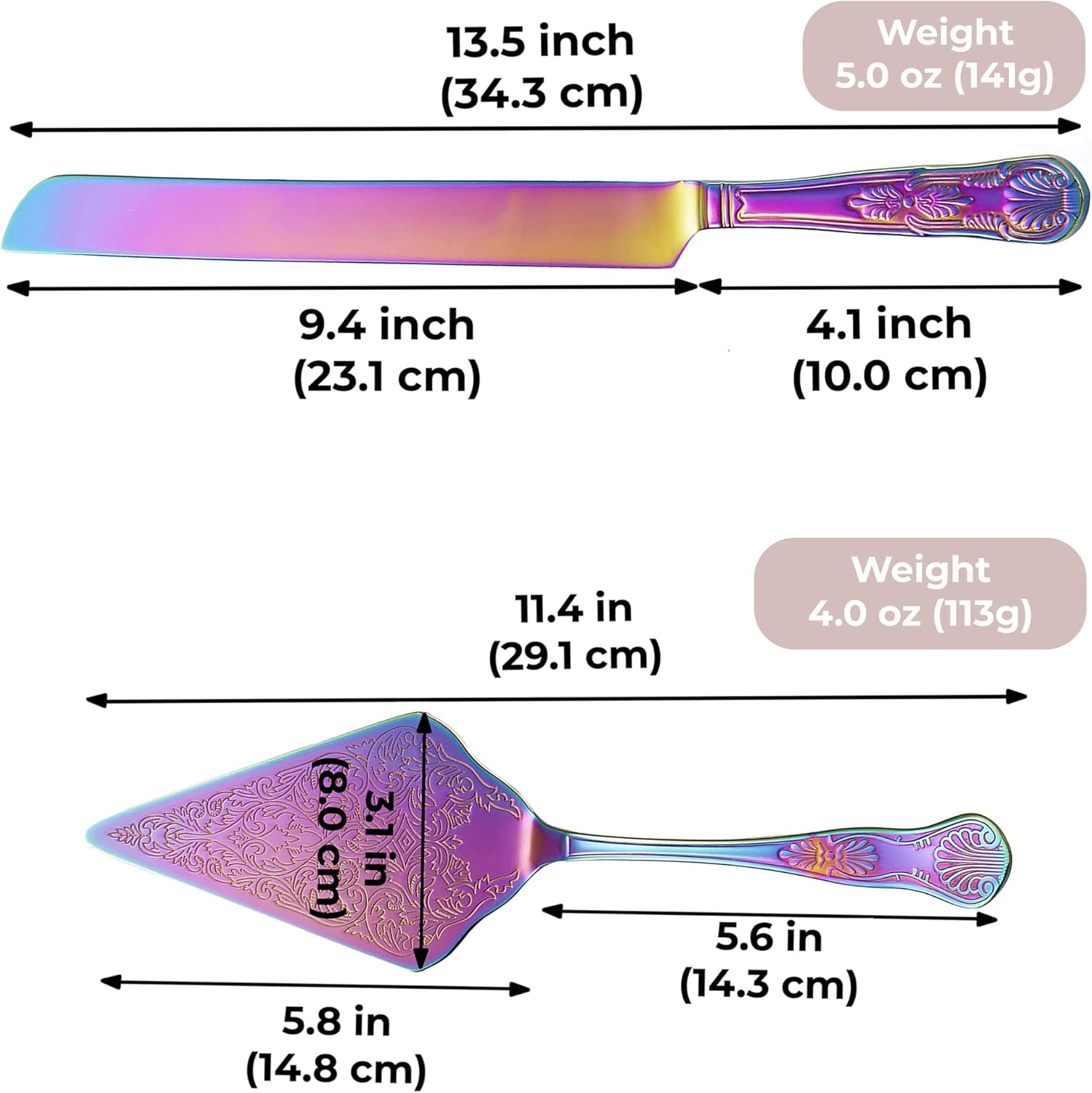 Orblue Juego de cuchillo y servidor para pastel de boda, juego de corte de alta calidad, bellamente grabado, elegante recuerdo para recién casados,