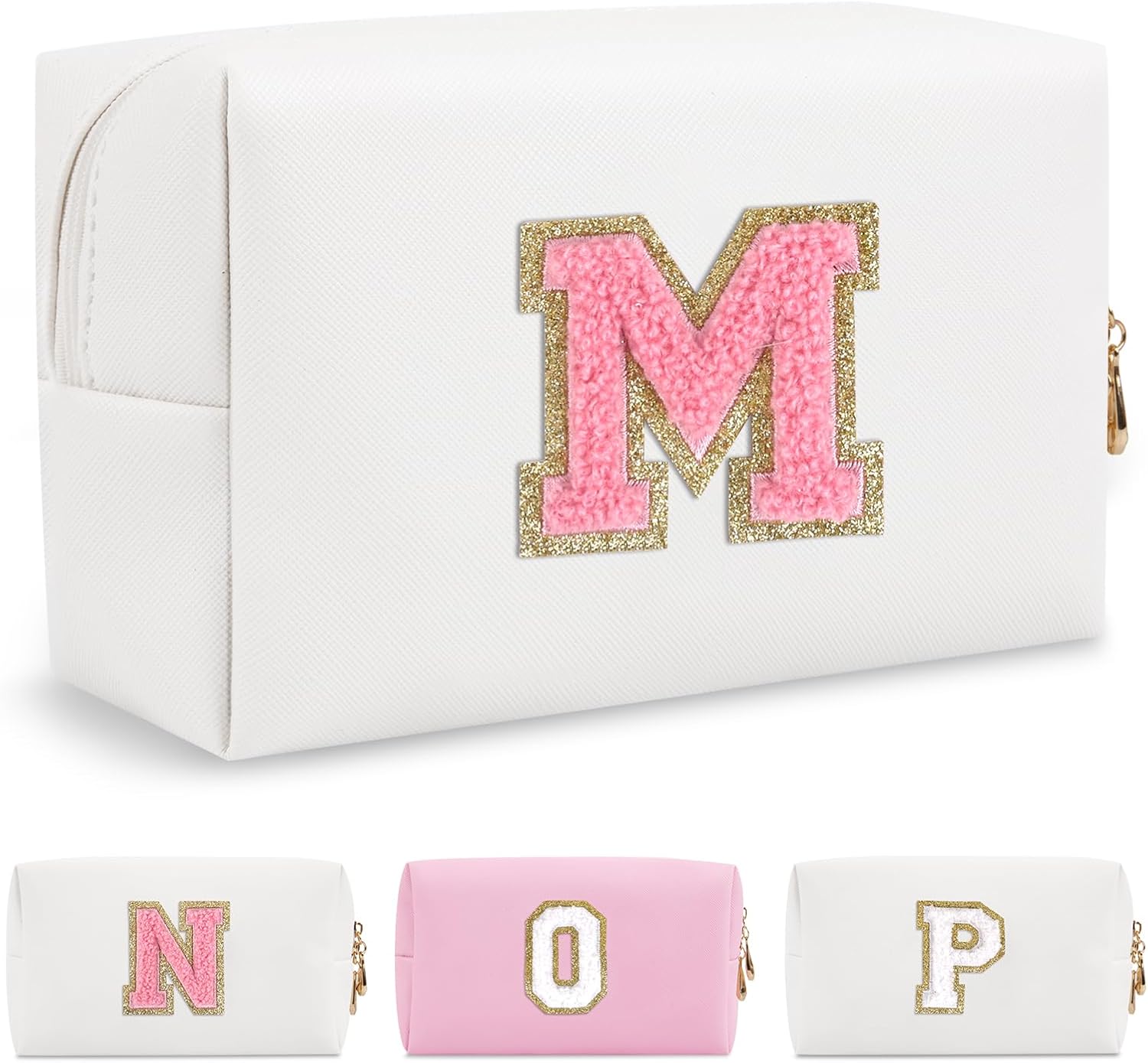 Bolsa de maquillaje personalizada con inicial A-Z, pequeña bolsa de cosméticos de viaje de piel sintética con cremallera, bonita bolsa de aseo