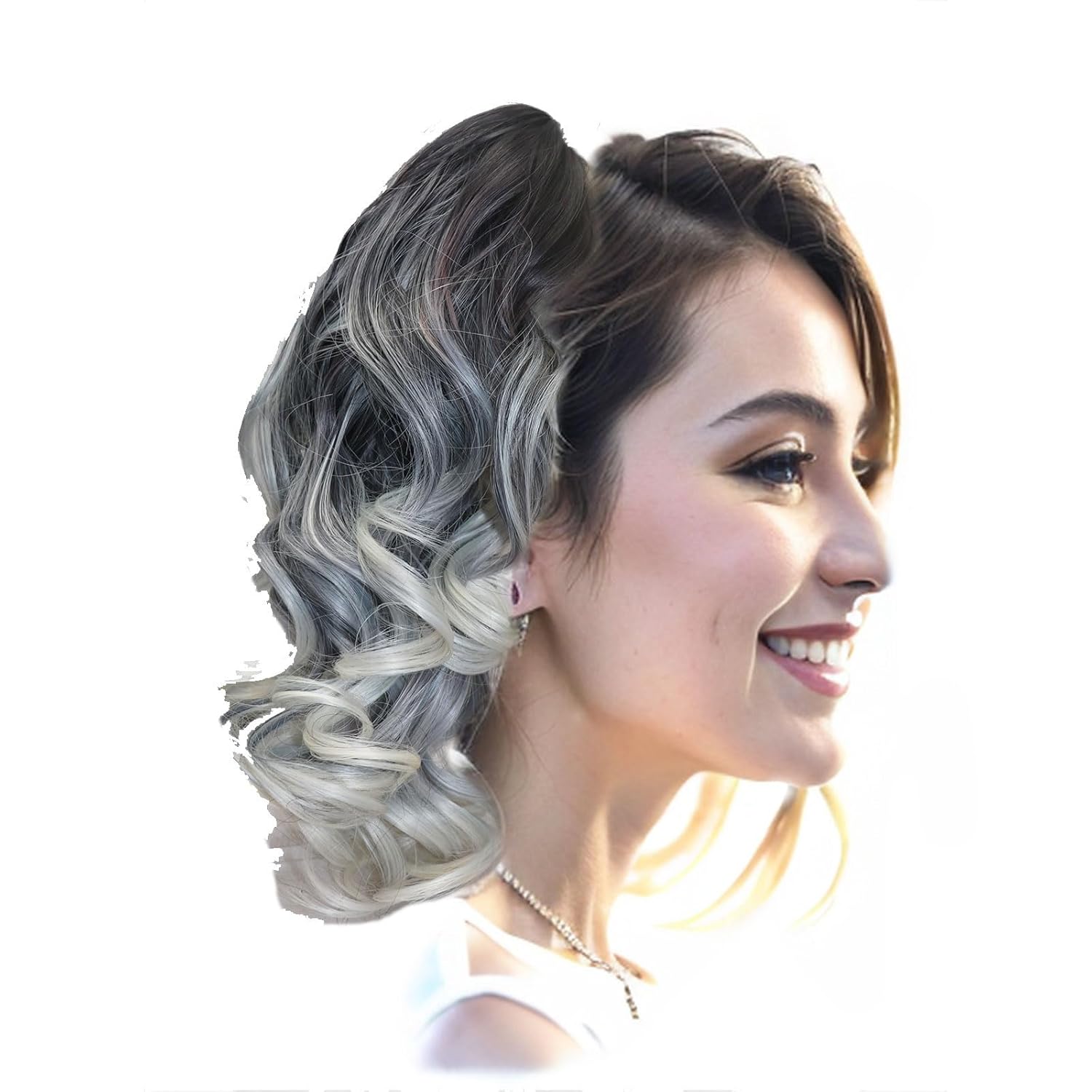 Extensión de cola de caballo de 14 pulgadas, extensiones de cabello sintético ondulado y rizado con pinza para mujer (14 pulgadas, T 1Brubio)