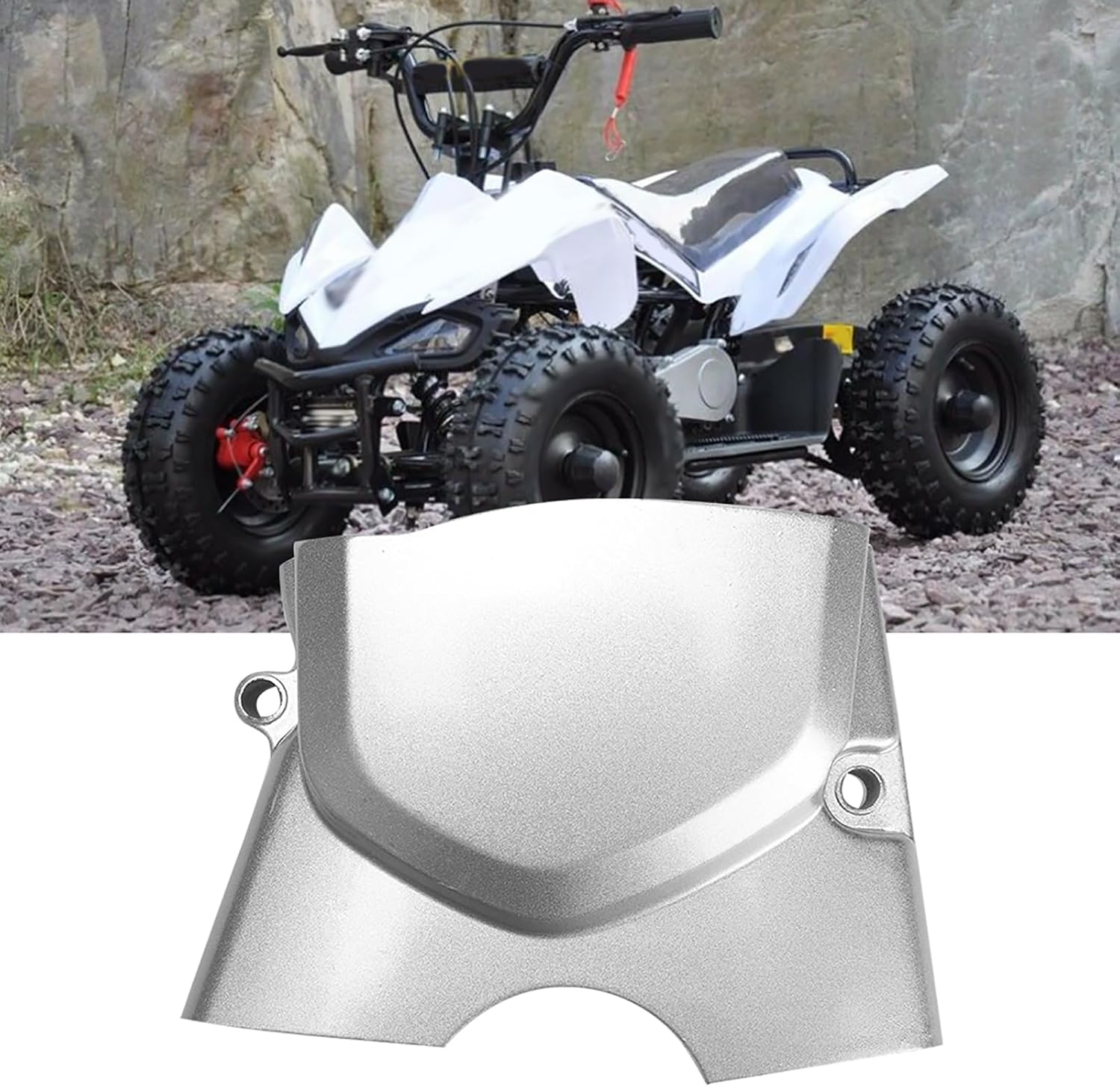 Cubierta de piñón de motor, cubierta de metal plateado para piñón izquierdo del motor, pieza de repuesto para 50 cc, 70 cc, 90 cc, 110 cc, 125 cc,