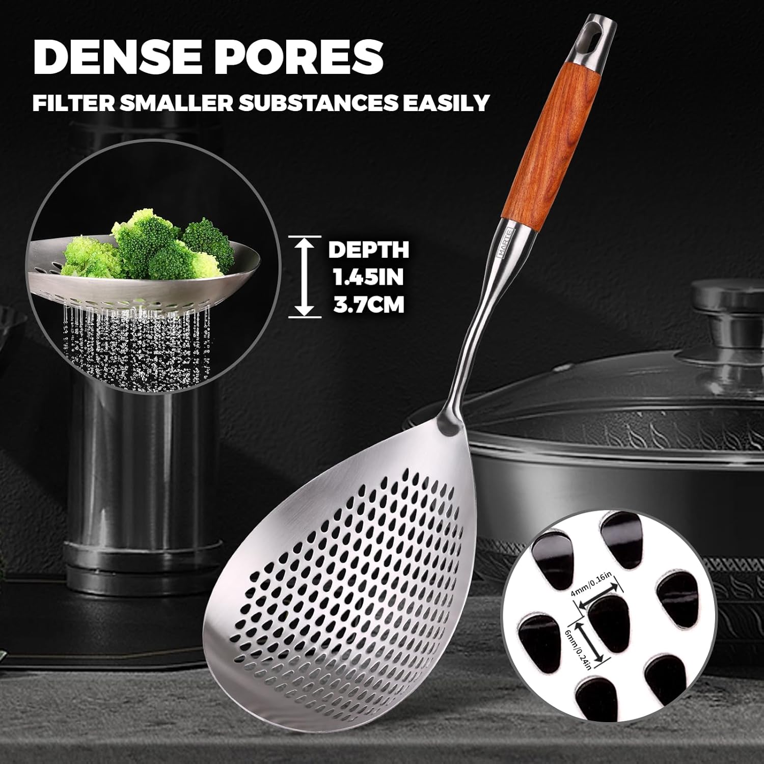 Skimmer – Cuchara ranurada de acero inoxidable 304 de 17 pulgadas para pasta, cuchara para cocinar y freír, cuchara coladora de metal grande con