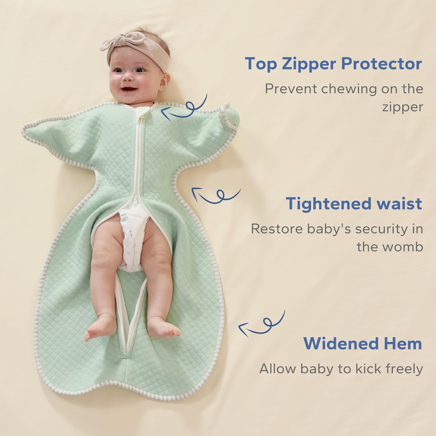 ZIGJOY Shark-Fin – Manta de transición  Saco de dormir acolchado de 1.0 tog para bebé, acogedor saco de transición con mangas para dormir mejor,