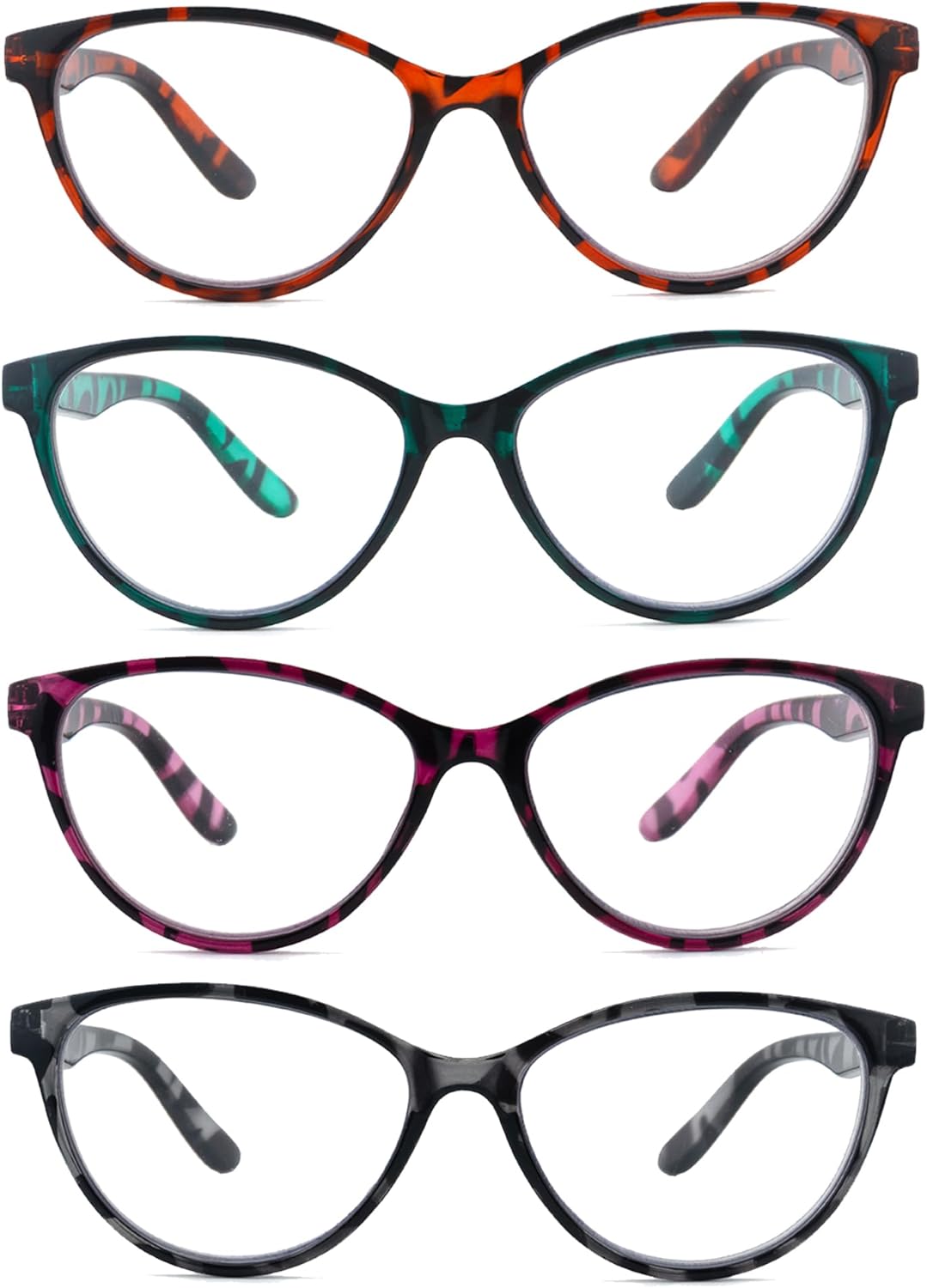 Paquete de 4 lentes de lectura multifocales progresivos de ojo de gato para mujeres, lectores con bloqueo de luz azul con bisagras de resorte