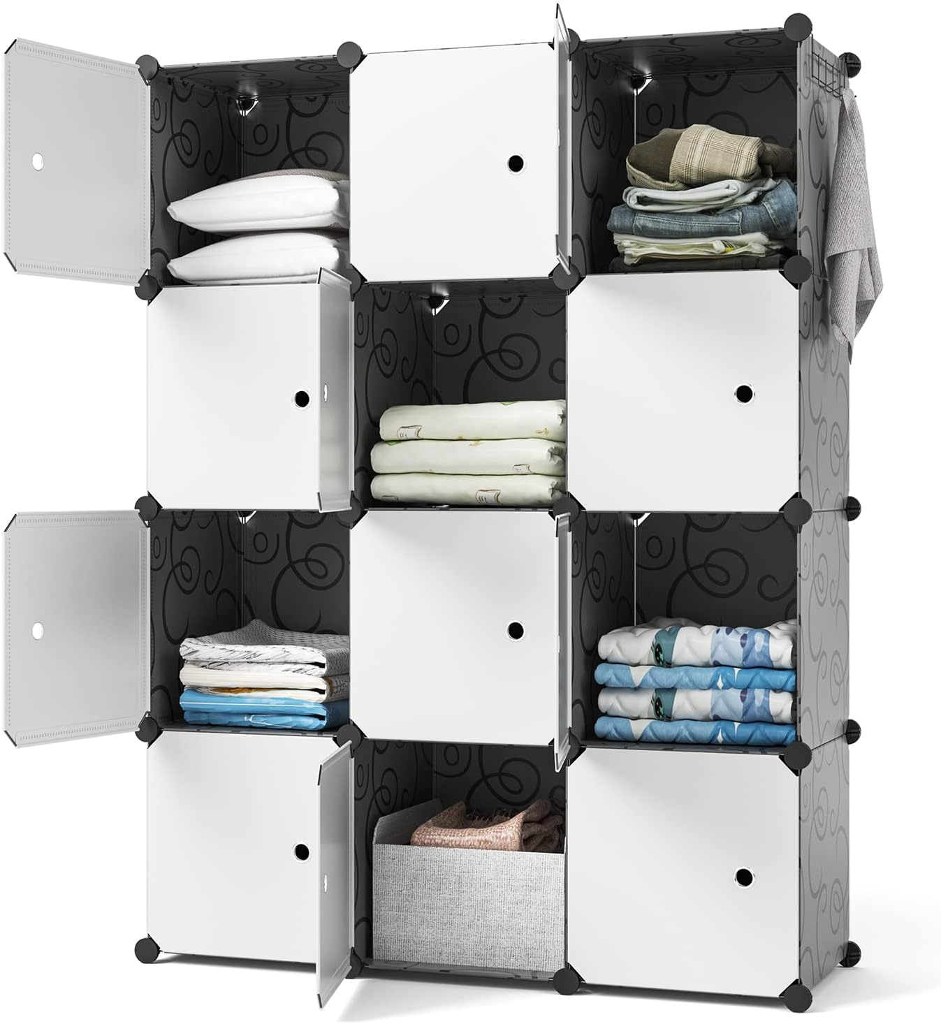 Organizador de armario, almacenamiento de 12 cubos con puertas, organizadores de armario y almacenamiento, sistema de almacenamiento portátil de