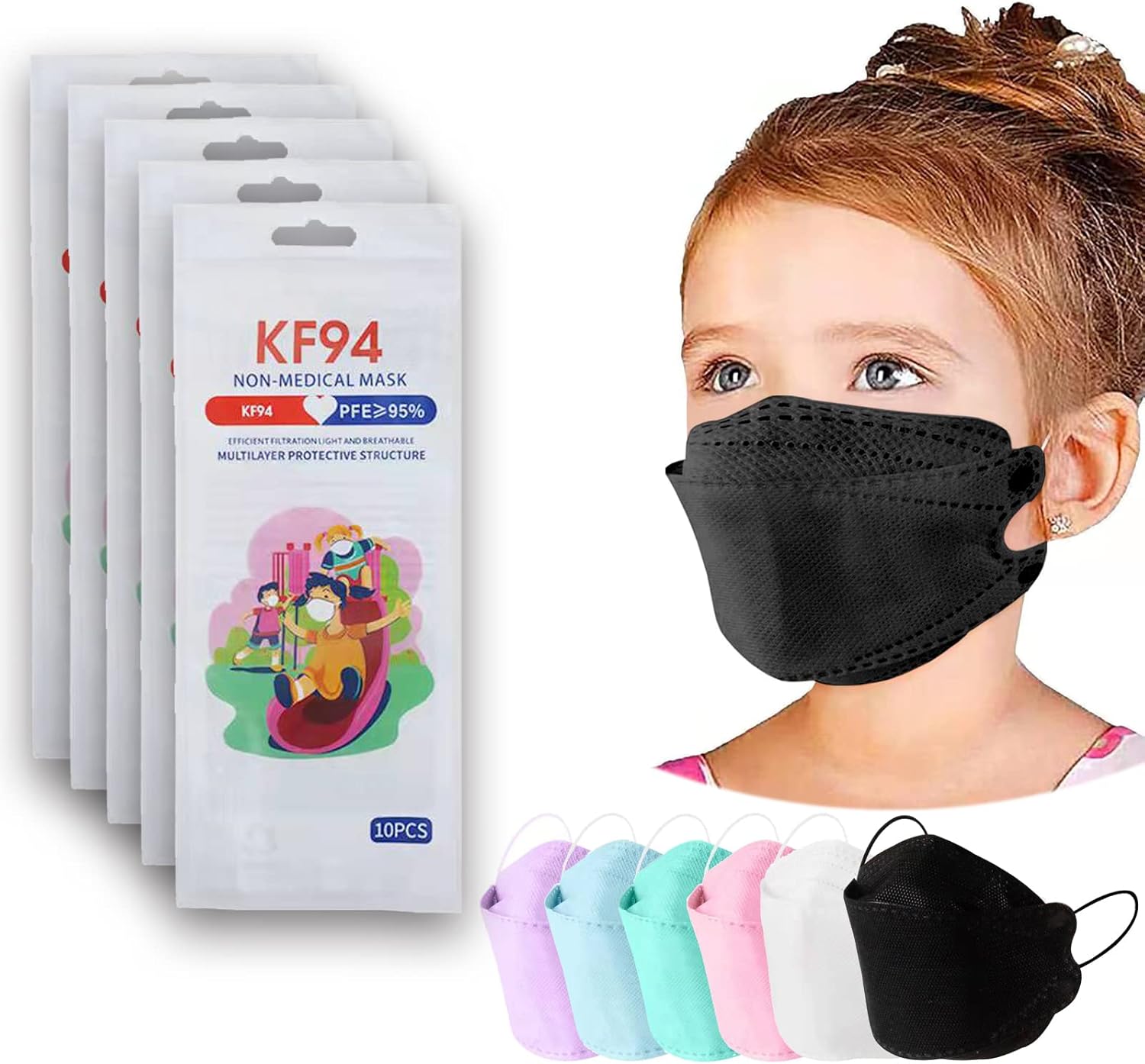 Mascarilla KF94 para niños, paquete de 50100 unidades, mascarilla protectora de 4 capas, no tejida, mascarilla antipolvo 3D, mascarilla desechable