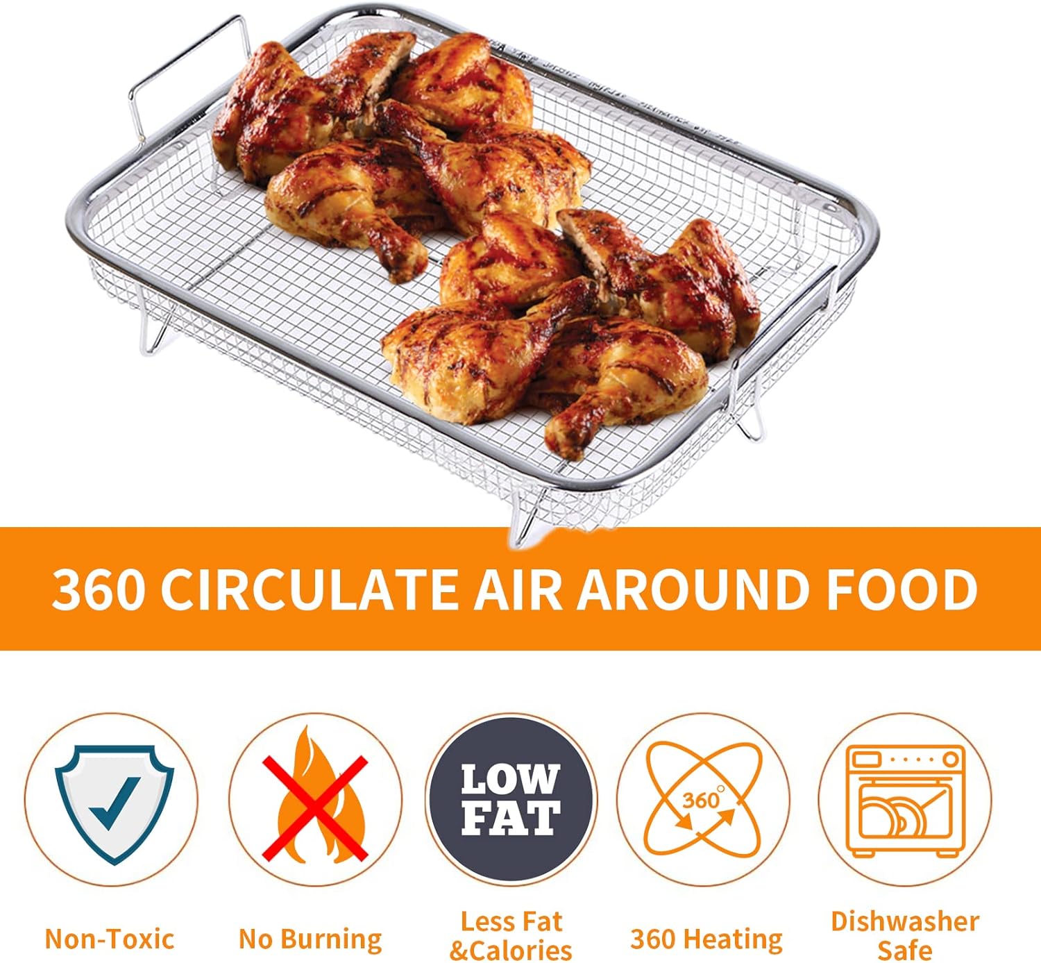 3 cestas para freidora de aire para horno de 11.8 x 8.6 x 2.16 pulgadas, cesta de parrilla de acero inoxidable, juego de cesta de malla