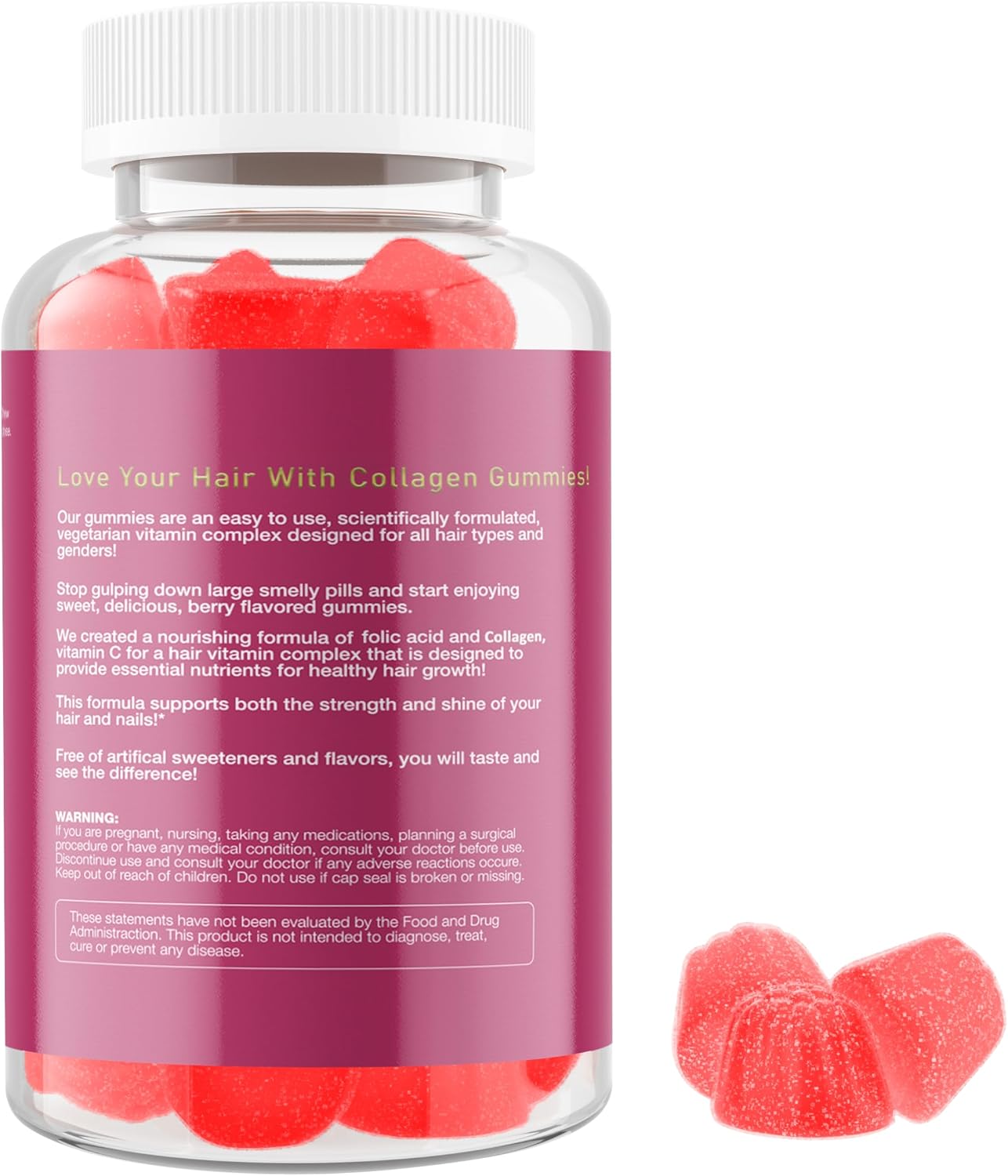 Gomitas de colágeno de 5000 mg, para el crecimiento del cabello, la piel y las uñas. para mujeres y hombres. con vitamina E y A. 100% vegano, sin