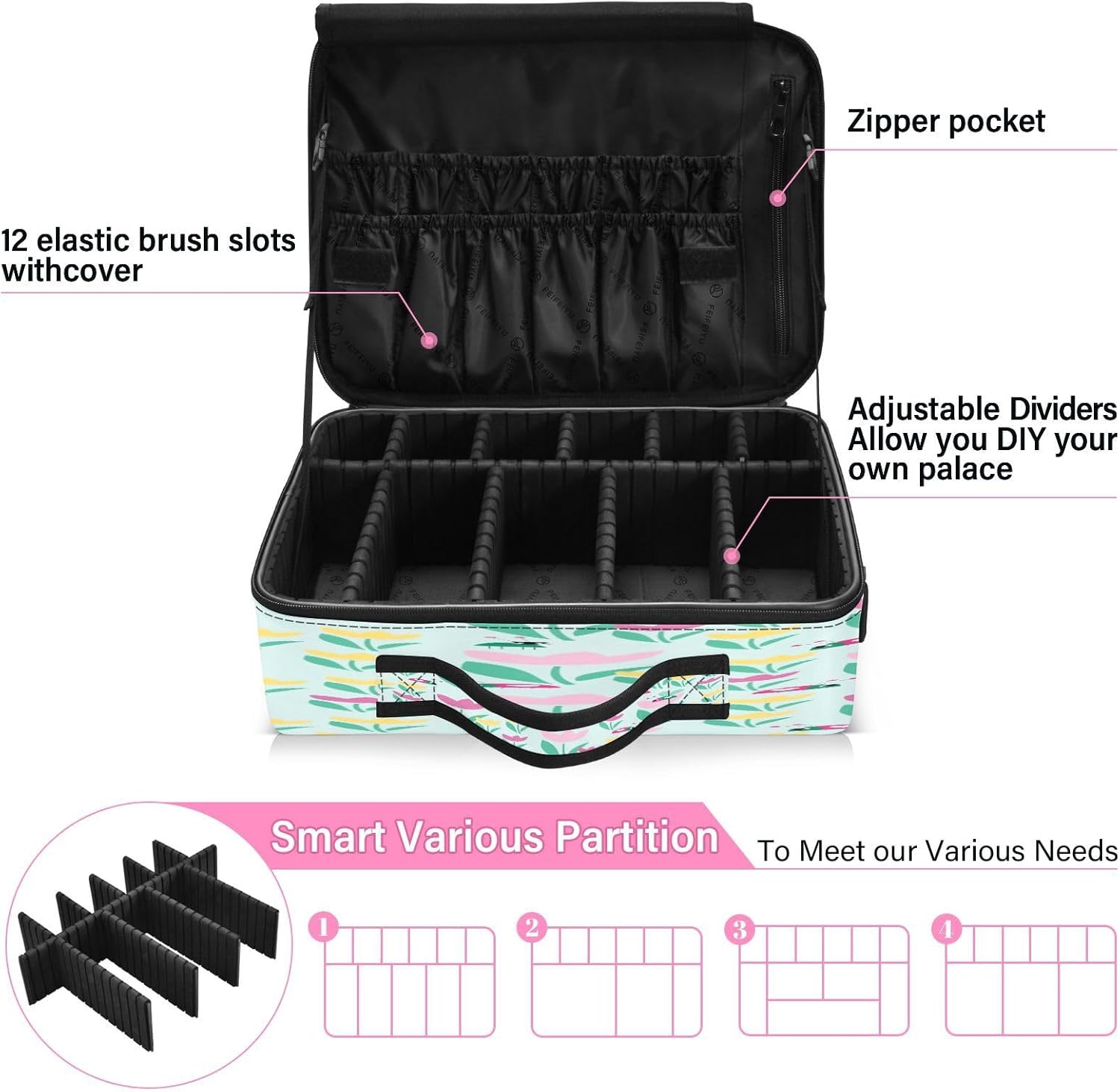 Flower Fashion Green travel cosmetic bags for women travel beauty bag makeup bag zipper portable travel makeup cosmetiqueras para maquillaje men