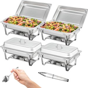 VEVOR Juego de bufé de platos de 8 cuartos de galón, paquete de 4 unidades de acero inoxidable con 4 sartenes de tamaño completo, servidor VEVOR Juego de bufé de platos de 8 cuartos de galón, paquete de 4 unidades de acero inoxidable con 4 sartenes de tamaño completo, servidor