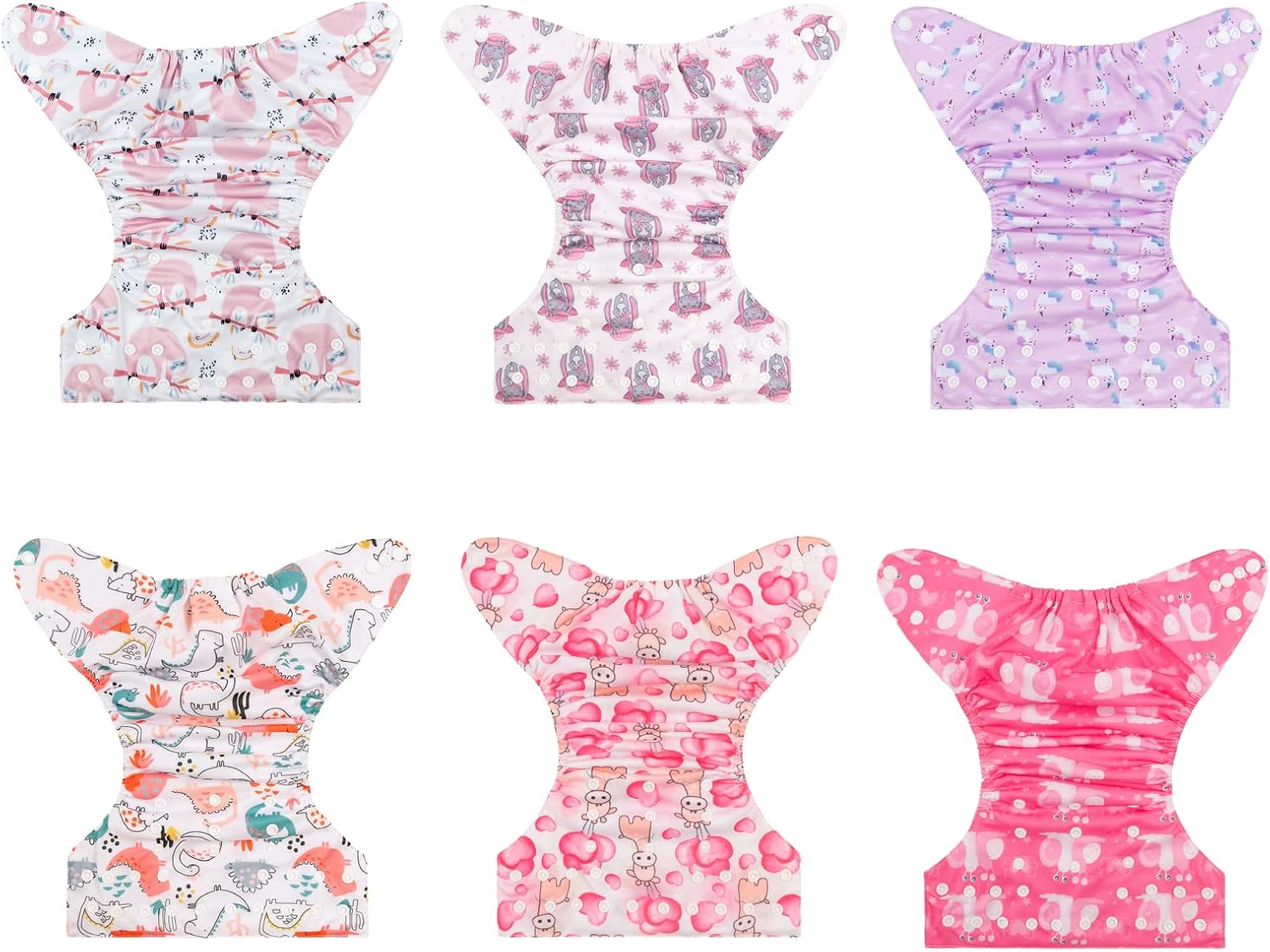 ALVABABY pañales de tela para bebés, tamaño único y ajustable, pañales lavables y reutilizables para niños y niñas, 6unidades con 12rellenos
