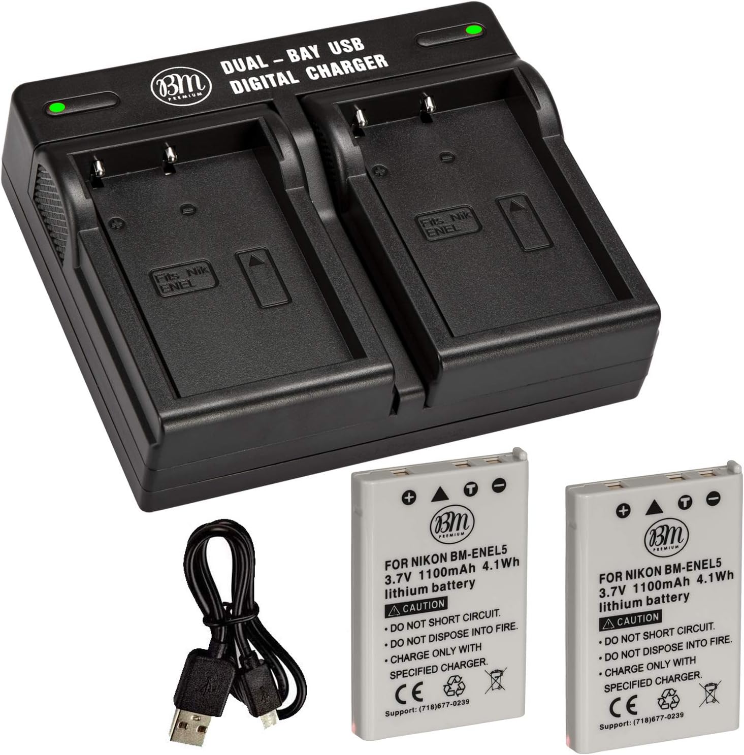 BM – Paquete de 2 baterías EN-EL5 y cargador de batería dual USB para cámara digital Nikon Coolpix P80, P90, P100, P500, P510, P520, P530