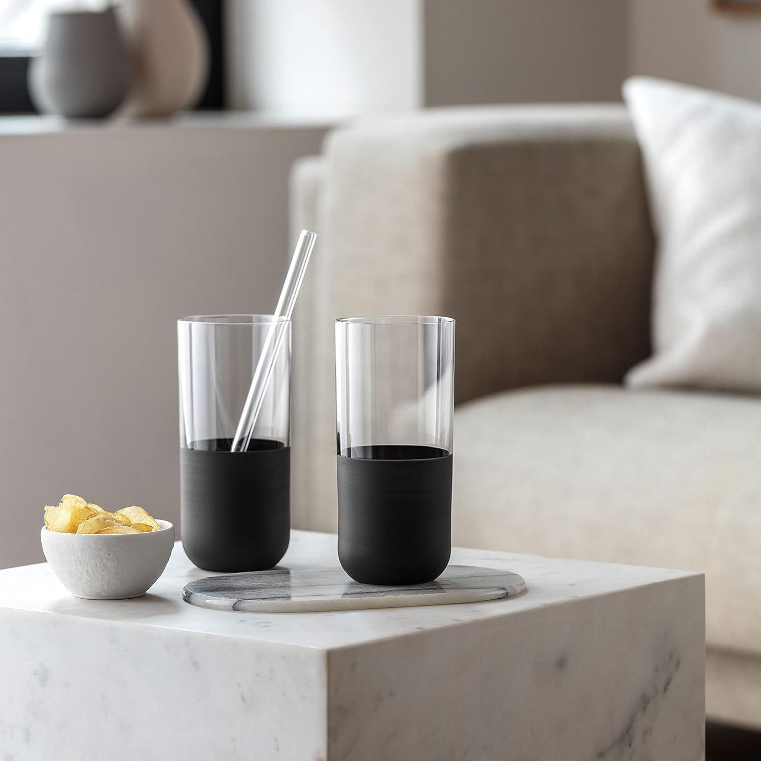 Villeroy & Boch – Set de vasos de bebida larga Fabricación Rock, 4 piezas, cristal con base negra mate, capacidad 10.1 fl oz