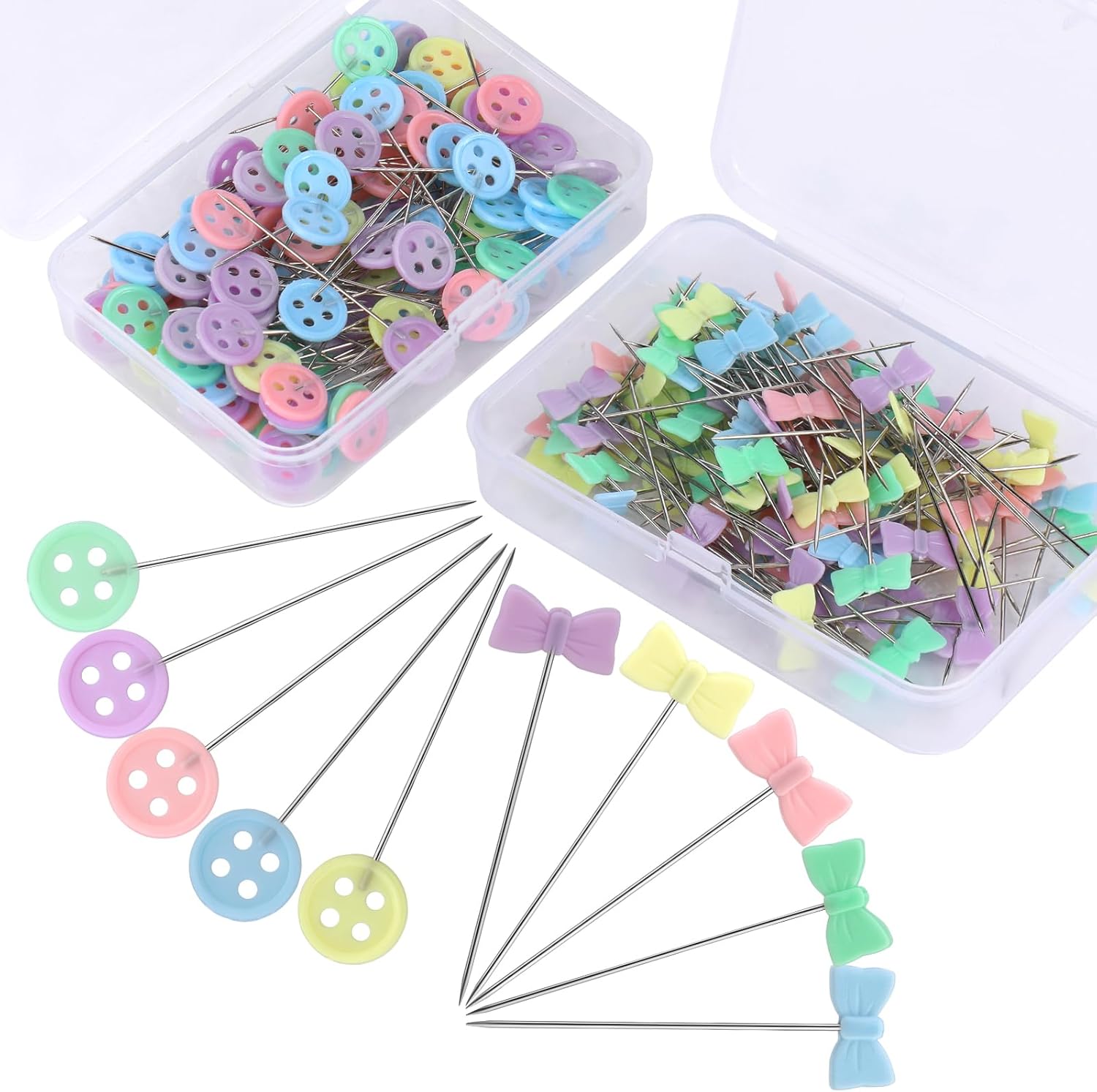 220 alfileres de costura para tela, alfileres rectos largos y rectos con cabezas de colores, cabeza plana multicolor, alfileres de costura para