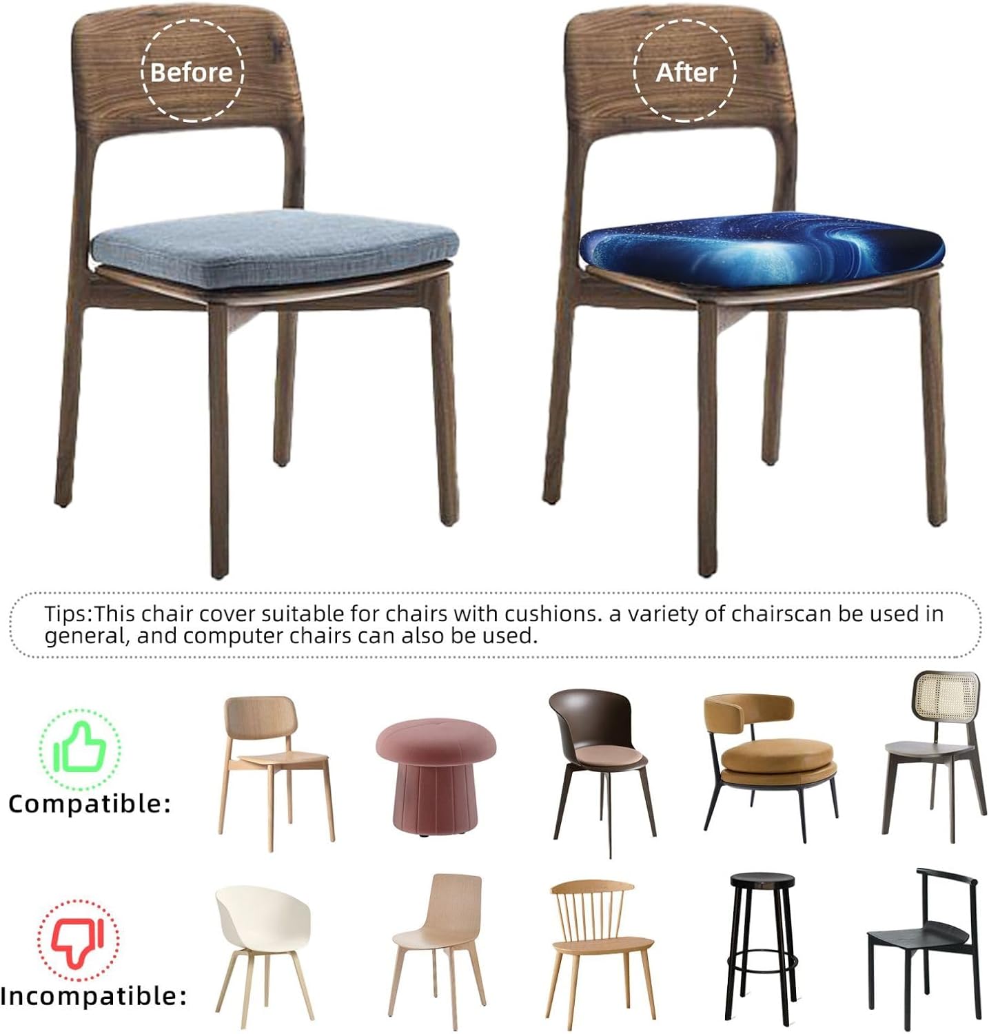 Juego de 2 fundas de cojín para sillas de comedor con espacio exterior de galaxia, extraíbles y lavables, para sillas de comedor, reutilizables,