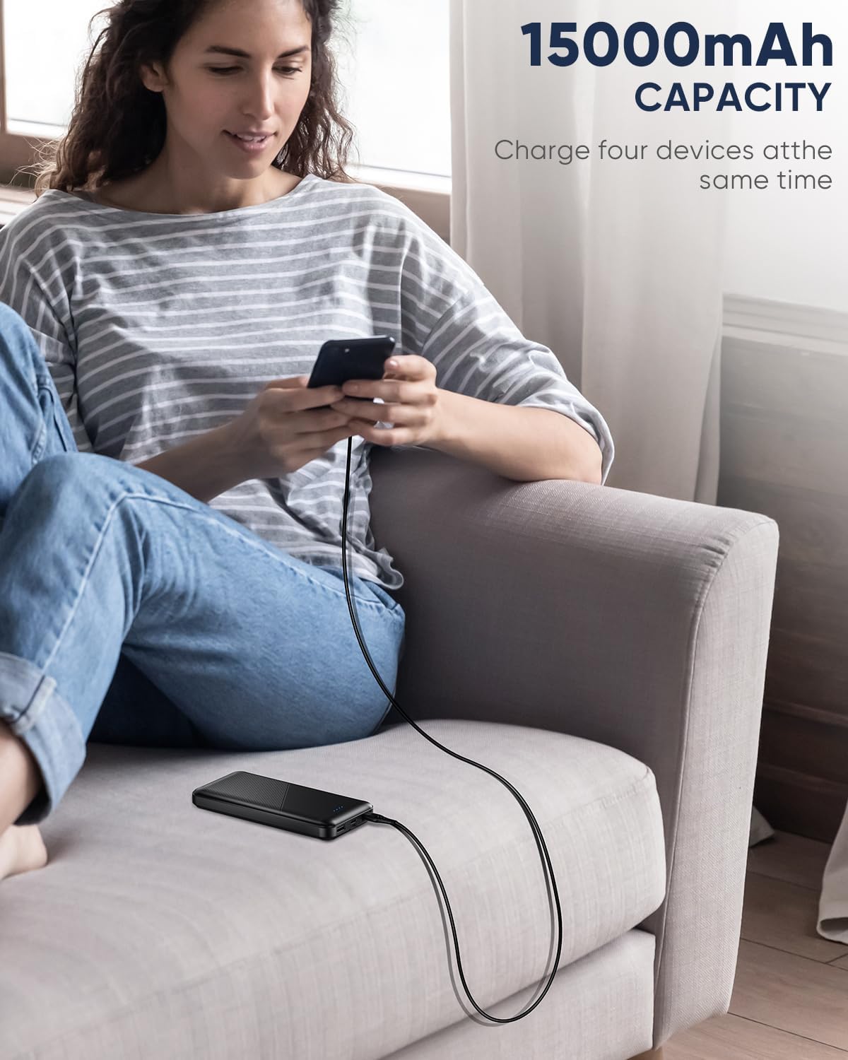 Feeke Cargador portátil – Banco de energía – Paquete de 2 unidades de 15000 mAh Dual USB Power Bank Output 5V3.1A Cargador portátil de carga rápida