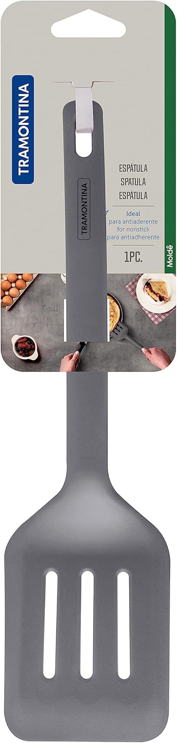 Tramontina 25810160 TRAMONTINA 25810160 Perforated Turner Molde 11.8 inches (30 cm) Gray Silicone Turner Heat Resistant Dishwasher Safe Made in