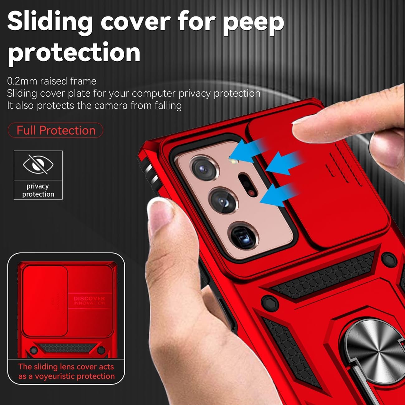 Funda para Galaxy Note 20 UltraSamsung Note 20 Ultra N986U con protector de pantalla de vidrio templado y cubierta para cámara deslizante, anillo