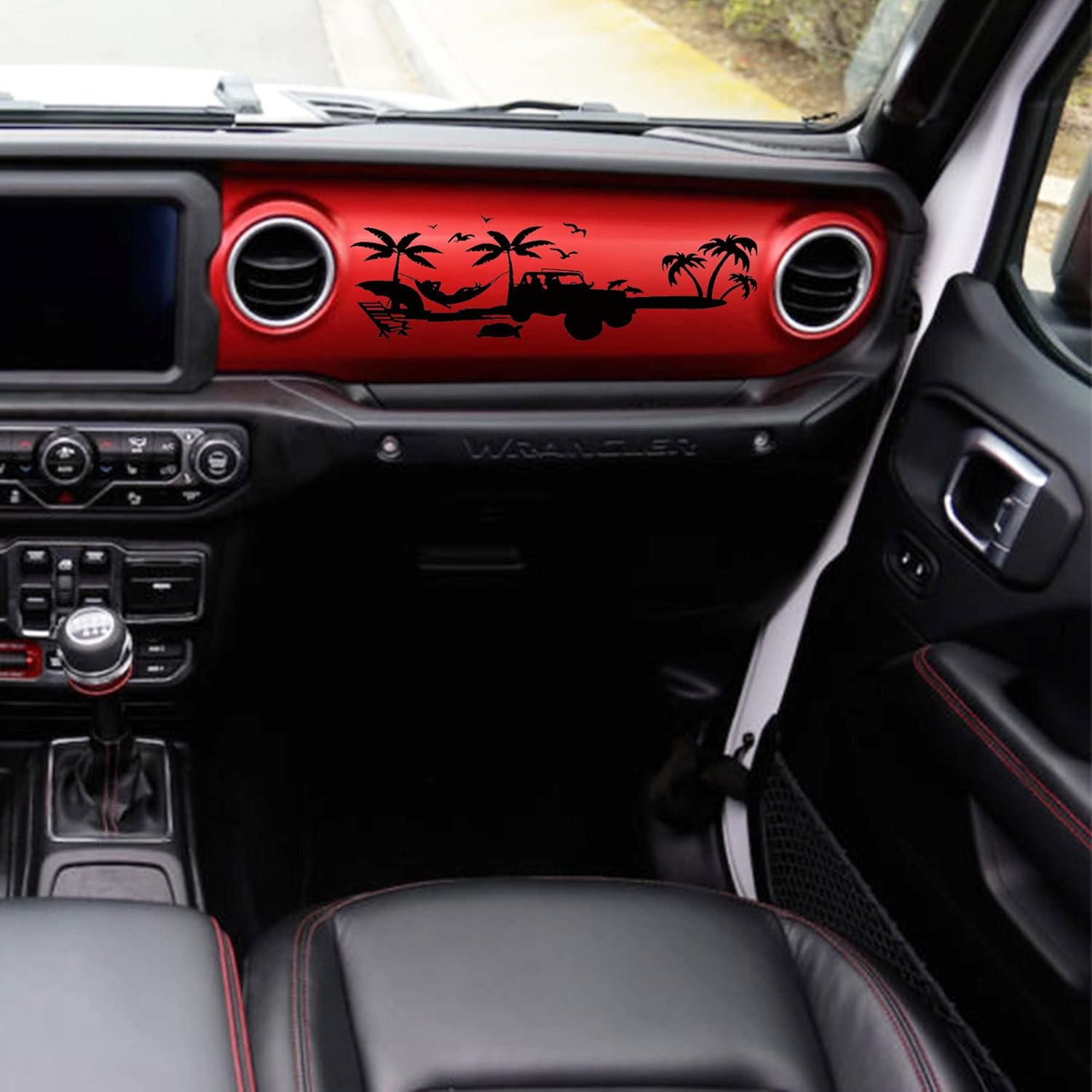 Zxiaochun Dashboard Decal Glove Box Beach Scenery Vinyl Sticker for Wrangler JL JLU Gladiator JT(Matte Black)