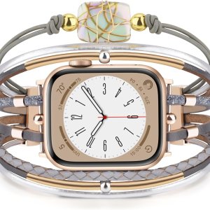 CAGOS Correa de cuero compatible con Apple Watch de 1.49, 1.57, 1.61, 1.65, 1.73, 1.77 y 1.73 pulgadas, correas ajustables bohemias para iPhone CAGOS Correa de cuero compatible con Apple Watch de 1.49, 1.57, 1.61, 1.65, 1.73, 1.77 y 1.73 pulgadas, correas ajustables bohemias para iPhone