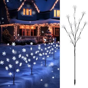 Luces de copo de nieve para caminos al aire libre, 4 paquetes de ramas iluminadas, decoración de patio de Navidad, árbol de Navidad pequeño con Luces de copo de nieve para caminos al aire libre, 4 paquetes de ramas iluminadas, decoración de patio de Navidad, árbol de Navidad pequeño con
