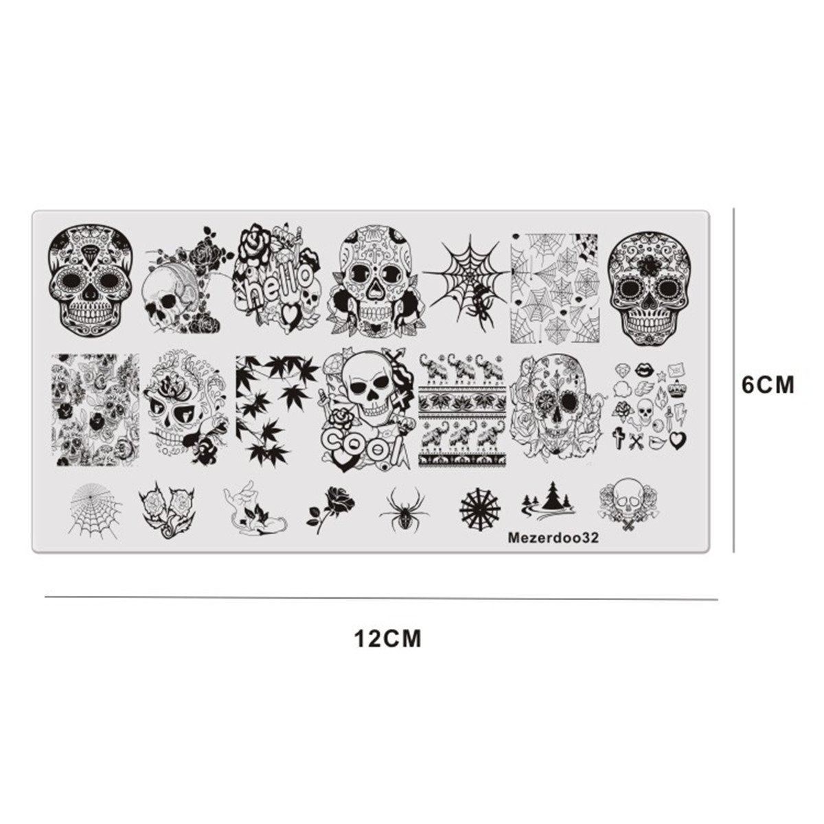 Mezerdoo 1 plantilla de estampado de arte de uñas de la serie de telarañas y calavera