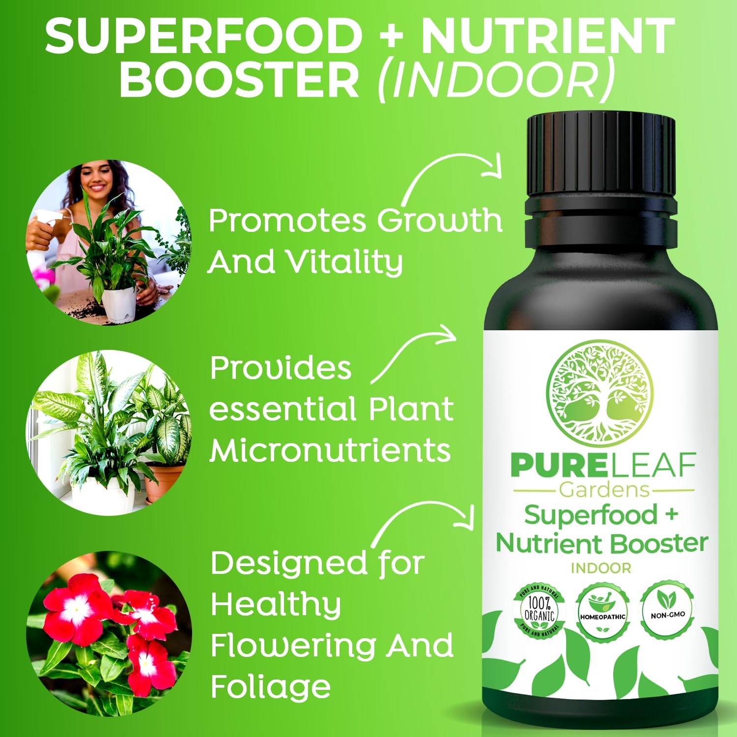 Potenciador de nutrientes de superalimentos para interiores, soporte homeopático para plantas de crecimiento y vitalidad, proporciona
