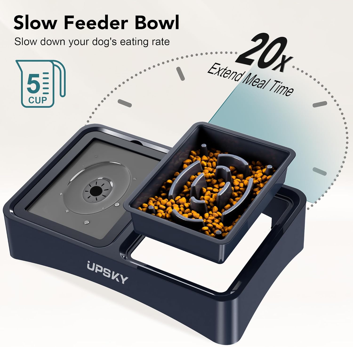 UPSKY Cuencos elevados 2 en 1 para perros, comedero lento, 4 alturas ajustables, soporte elevado para perros, dispensador de tazón de agua para