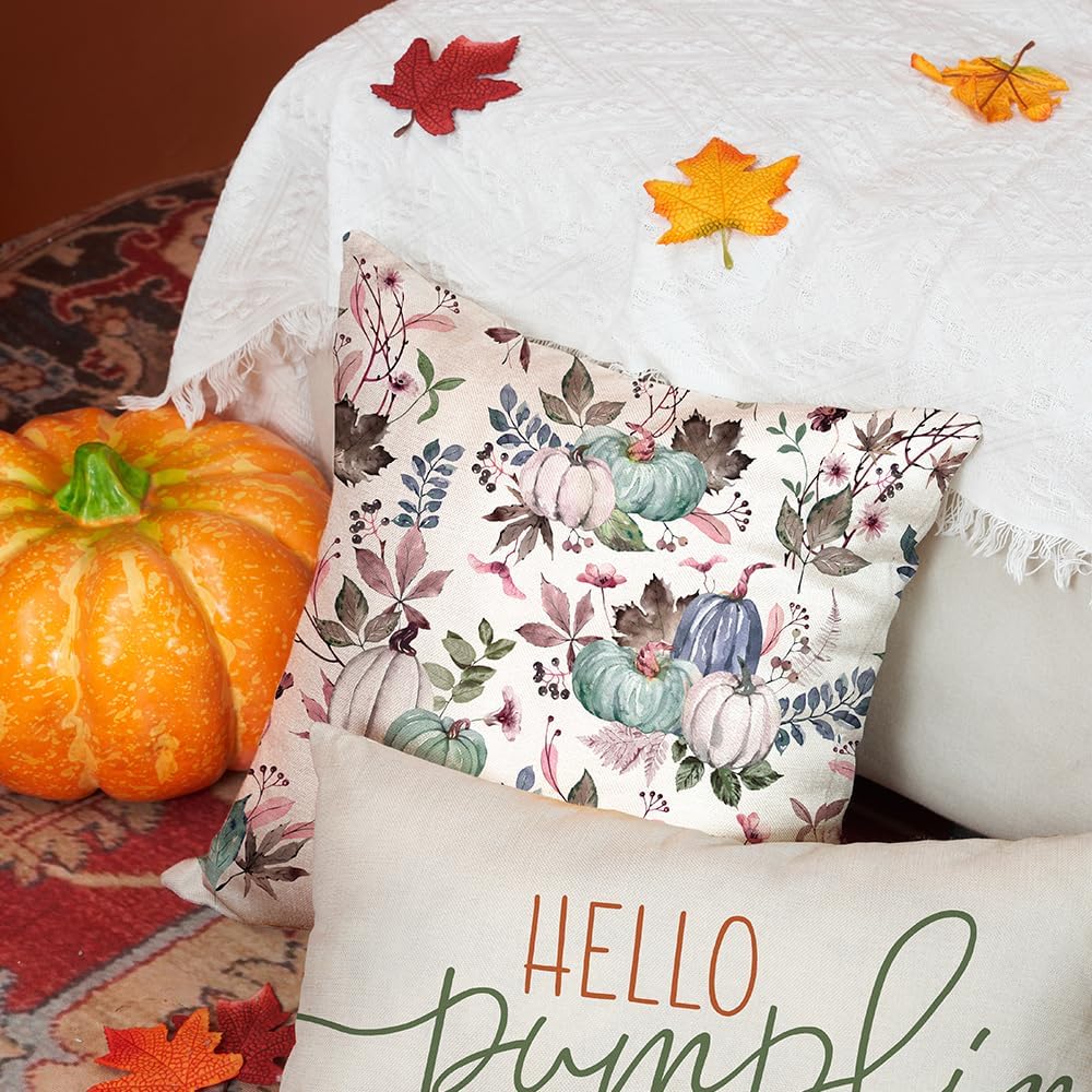 DFXSZ Fundas de almohada de otoño de 18 x 18 pulgadas, juego de 2 fundas de almohada decorativas de calabaza y hojas de arce para decoración de