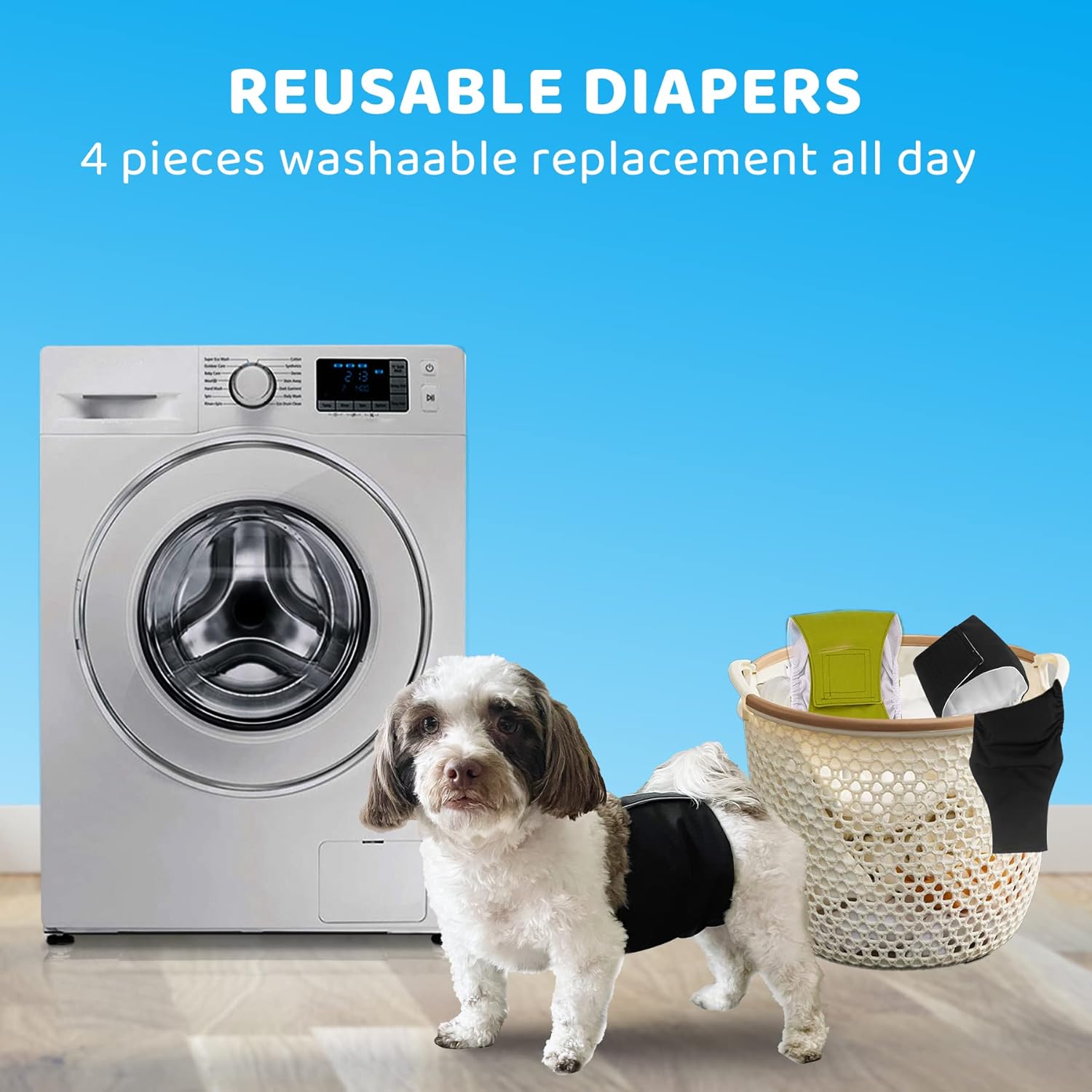 Pañales reutilizables para perros (paquete de 4) bandas para el vientre para perros machos, pañales lavables superabsorbentes (colores-01, L)