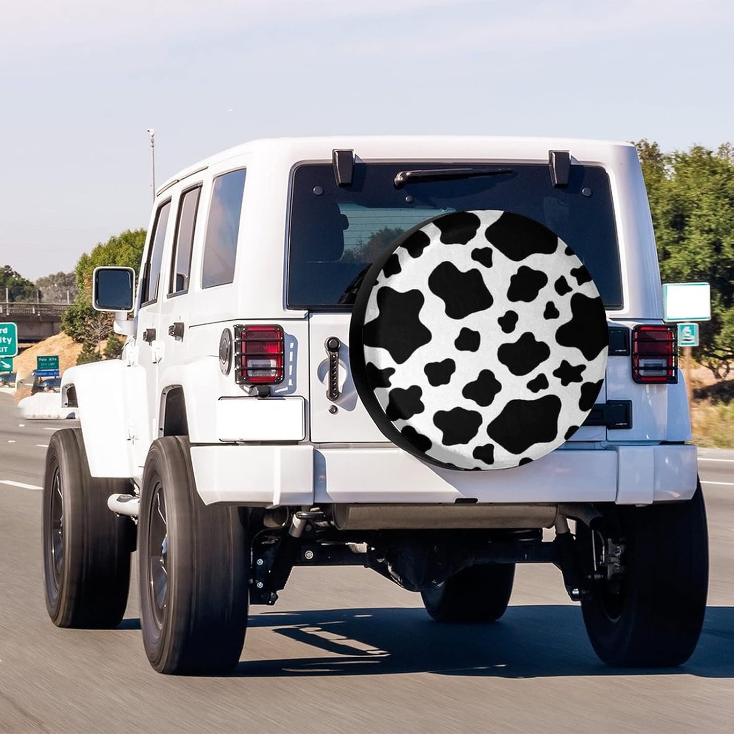 Foruidea Funda para neumático de repuesto con estampado de vaca blanca, a prueba de polvo, para remolque, RV, SUV y muchos vehículos, 18 pulgadas