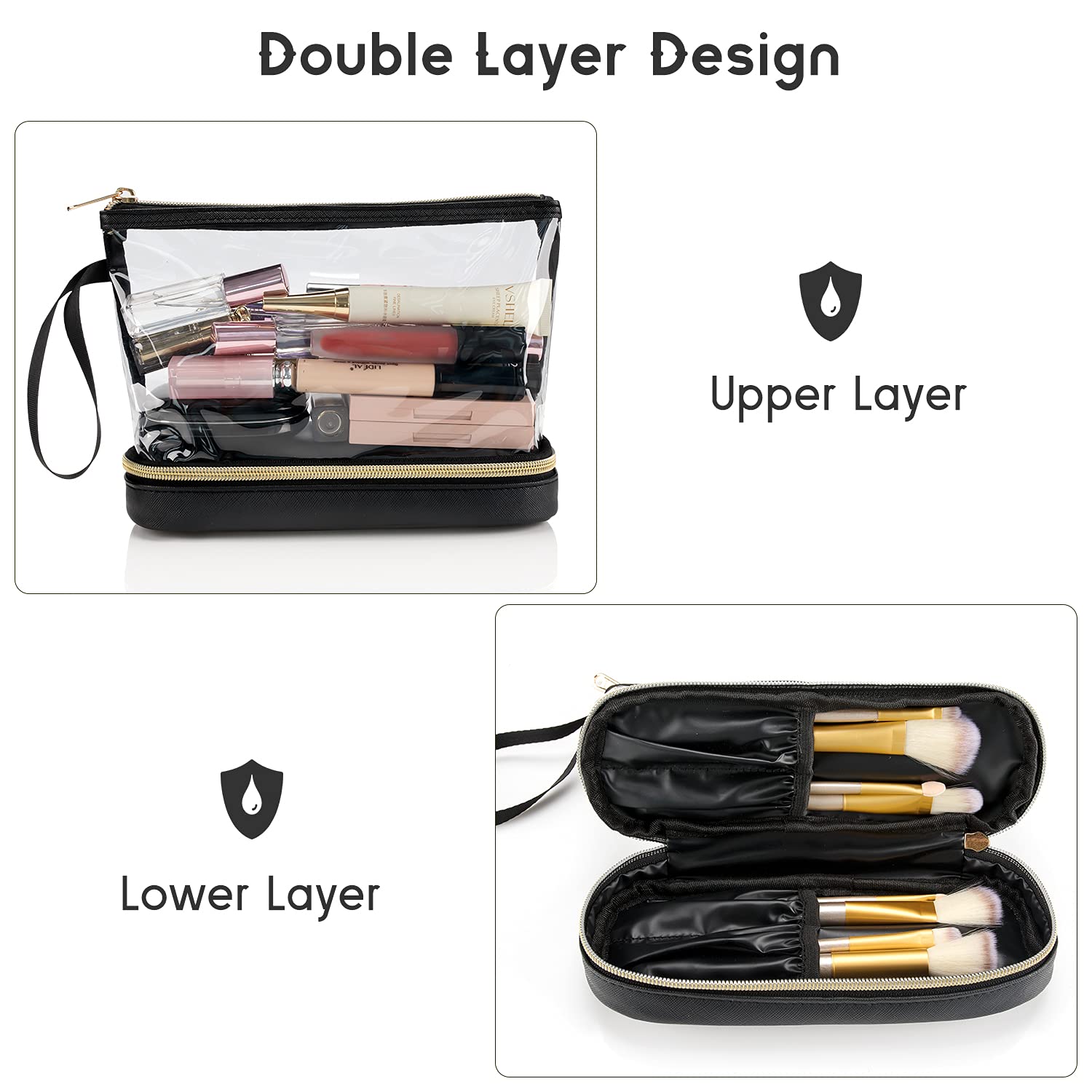 Ethereal Bolsa de maquillaje de viaje, bolsa de cosméticos transparente, organizador de maquillaje, bolsa de aseo aprobada por la TSA, bolsa