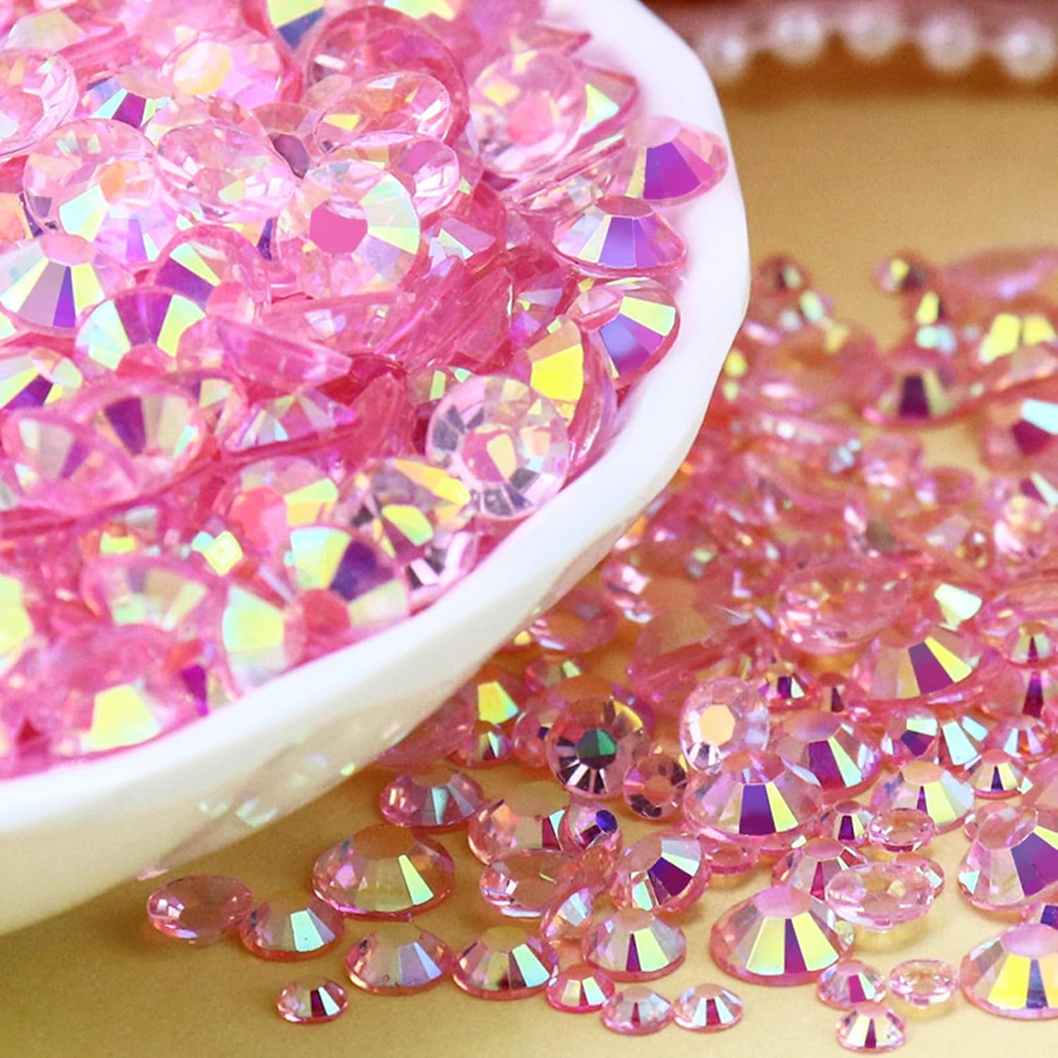 3000 diamantes de imitación de parte trasera plana, diamantes de imitación rosa claro con parte trasera plana para manualidades, gemas de diamantes
