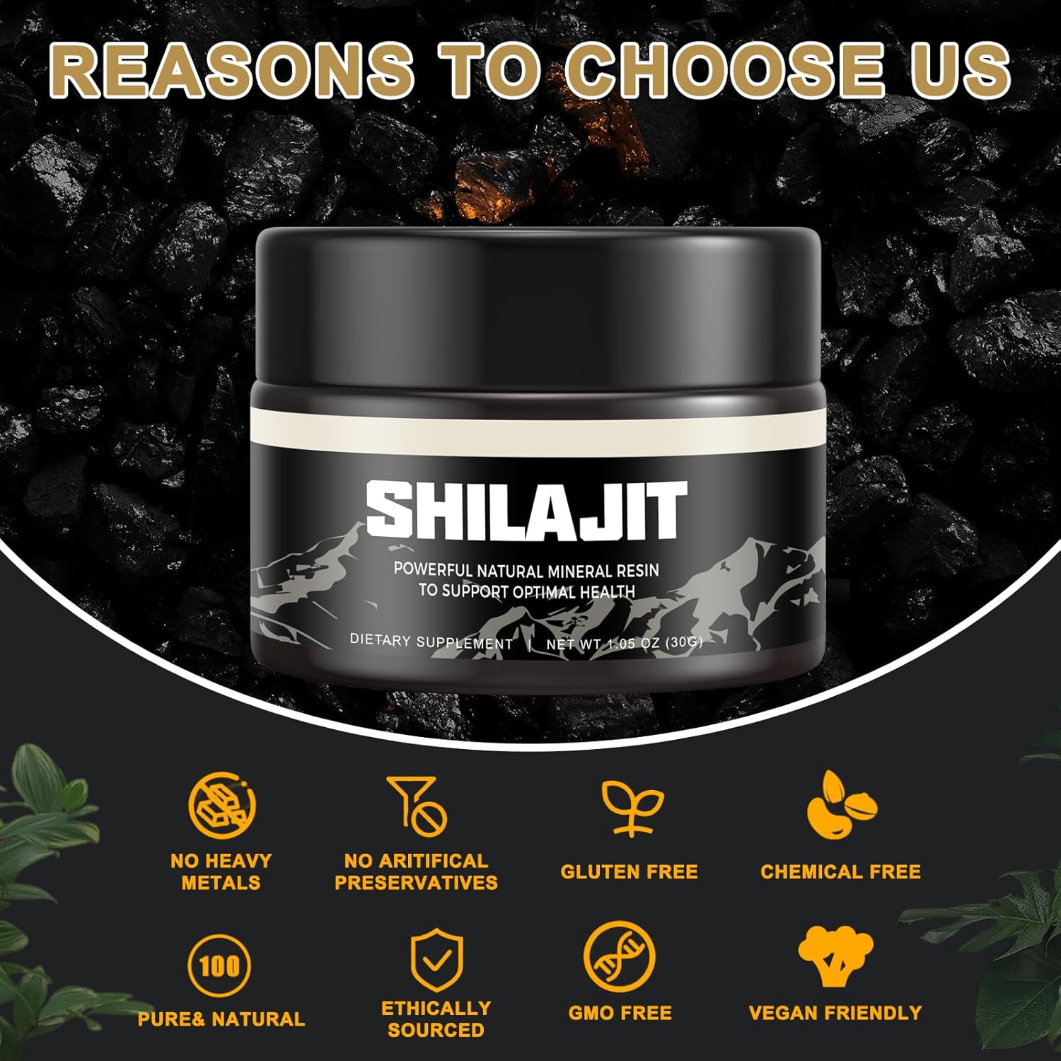 Shilajit – Resina Shilajit orgánica pura del Himalaya  Suplemento 100% Shilajit de grado dorado  Resina Shilajit natural con más de 85 minerales