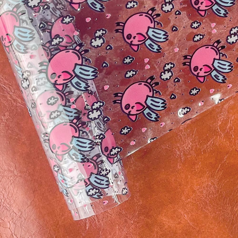 JINR – Lámina de vinilo súper transparente con estampado animal, 12 x 47 pulgadas, rollo de tela de vinilo de PVC con patrón colorido para lazos,