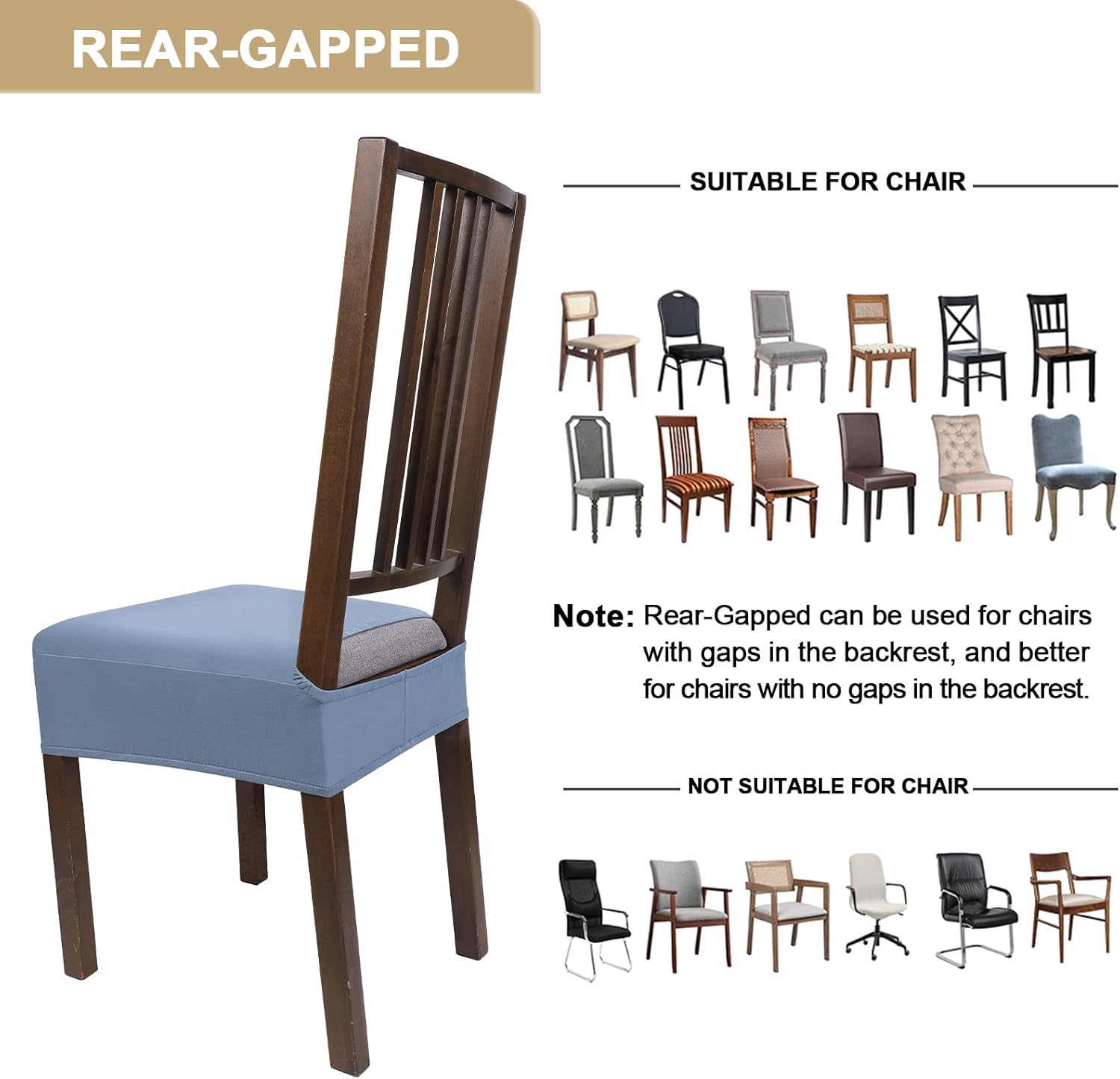 NIBESSER Juego de 6 fundas de asiento para sillas de comedor, elásticas, suaves, extraíbles y lavables, para comedor, fundas de cojín de asiento