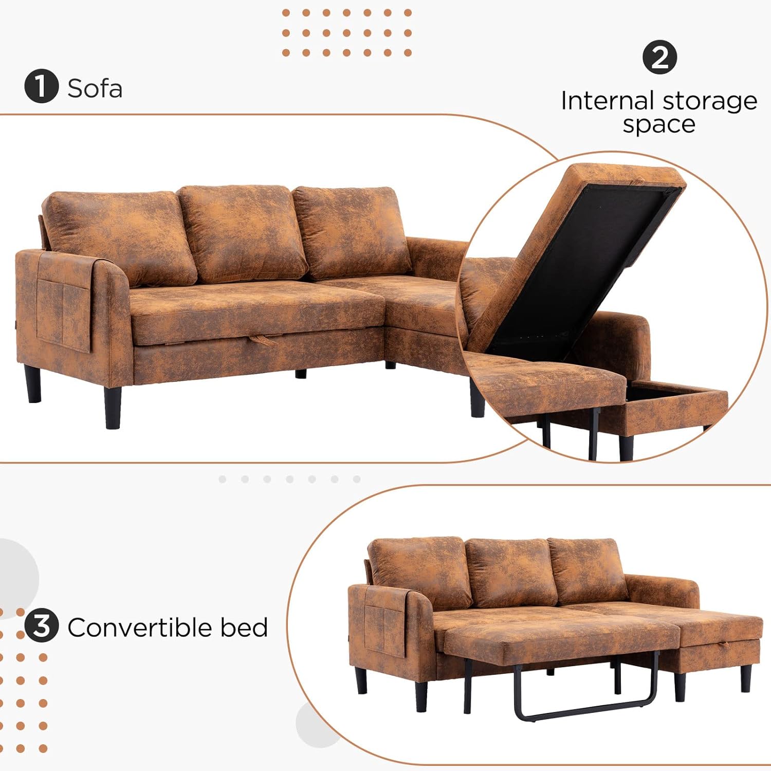 Akrenar Sofá modular reversible con almacenamiento, moderno y acogedor sofá en forma de L, sofás seccionales para sala de estar, dormitorio,