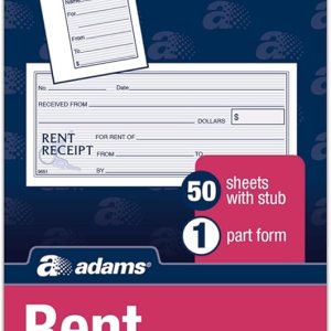 Adams Libro de recibos de alquiler, 1 parte con trozo de arranque, 2-34 x 7-1516 pulgadas, 50 recibos por libro (9651ABF) Adams Libro de recibos de alquiler, 1 parte con trozo de arranque, 2-34 x 7-1516 pulgadas, 50 recibos por libro (9651ABF)