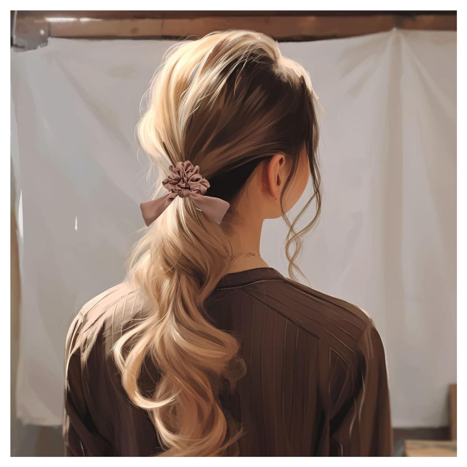 100% seda crujiente para mujer, coleteros de seda para cabello rizado, ligas elásticas para el cabello de seda, soporte para cola de caballo, 2