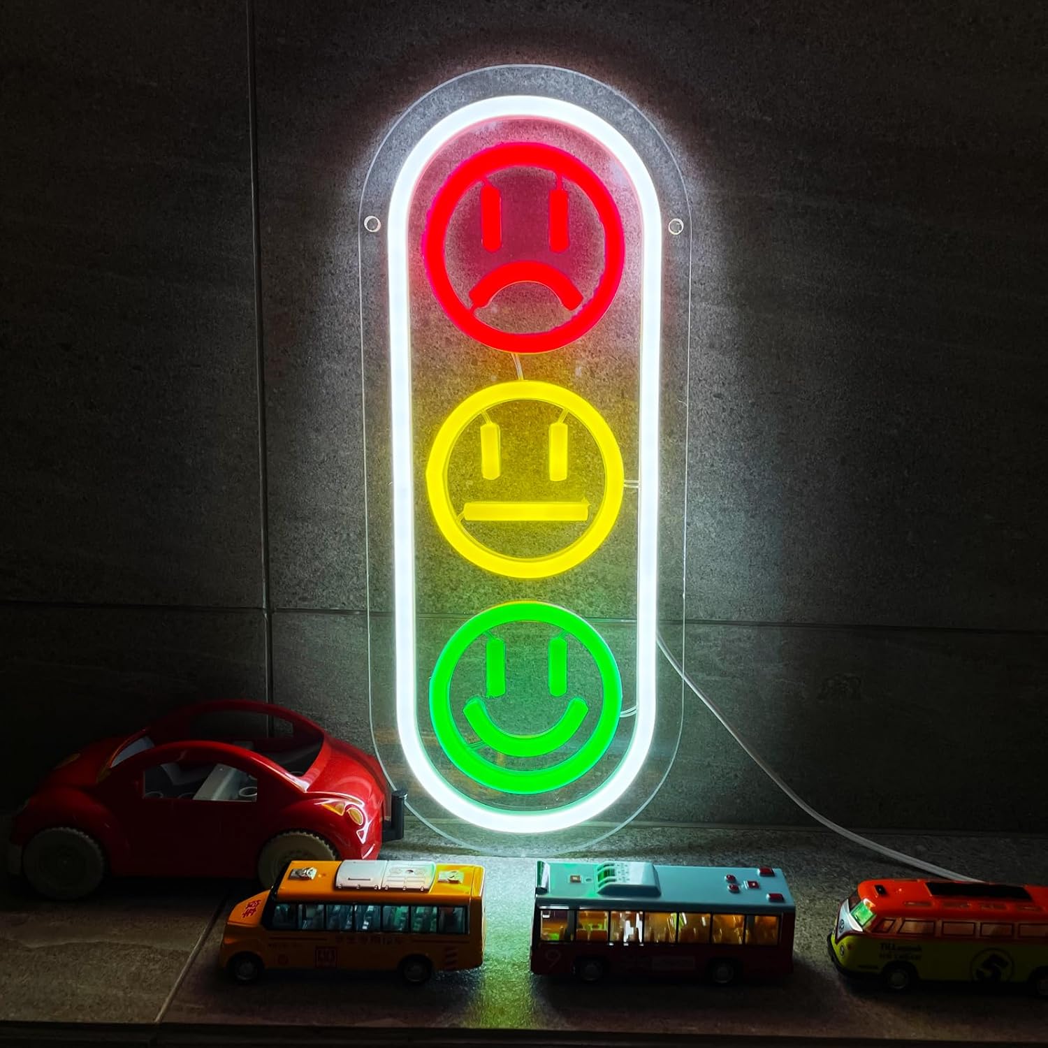 Letrero de neón con cara sonriente para decoración de pared, letrero LED de semáforo, letreros de luces de neón regulables para habitación de niños,