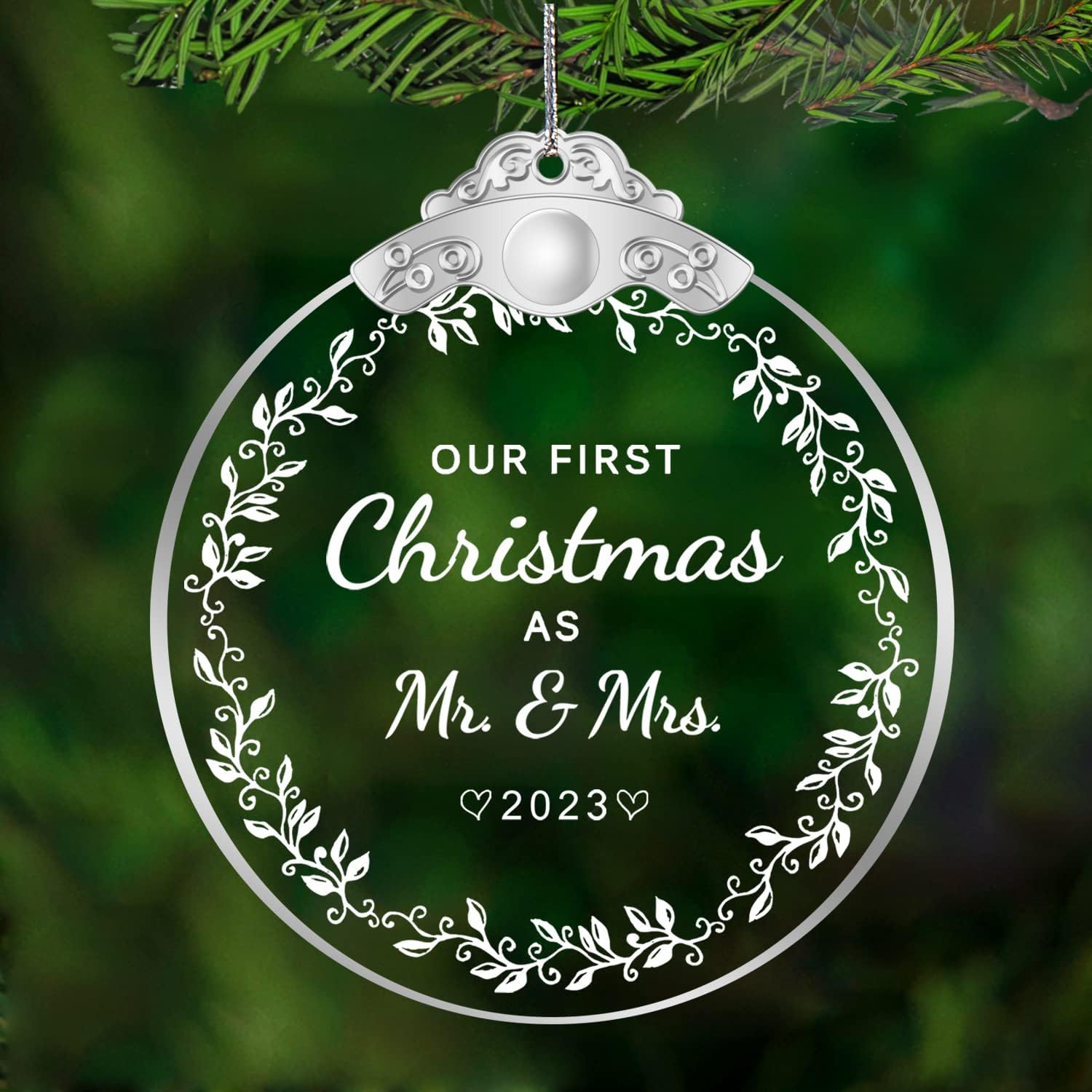Adorno de cristal Our First Christmas As Mr & Mrs 2023, nuestro primer adorno navideño para casados, regalos de decoración de Navidad para parejas