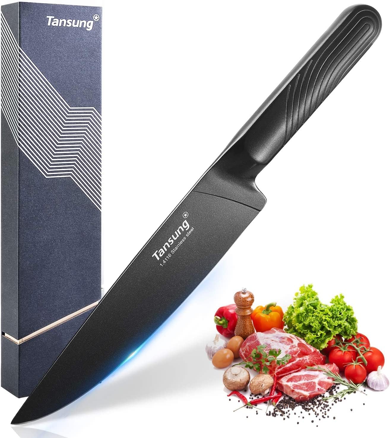 TANSUNG Cuchillo de chef, cuchillo de cocina profesional de 8 pulgadas, cuchillo de cocina de corte ultraafilado con hoja antiadherente de acero