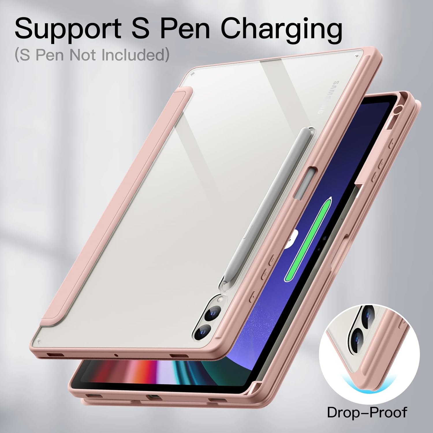 JETech Funda para Samsung Galaxy Tab S9 Plus de 12.4 pulgadas con soporte para bolígrafo S, parte trasera de policarbonato transparente