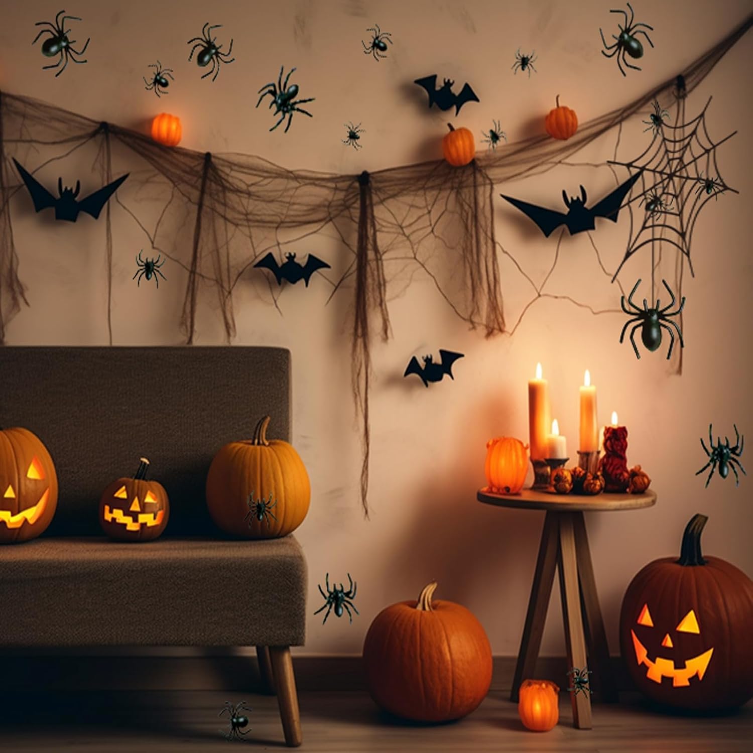 120 arañas de plástico para Halloween, 3 tamaños de arañas falsas de arañas falsas negras, juguetes de broma, accesorios de broma para decoración de