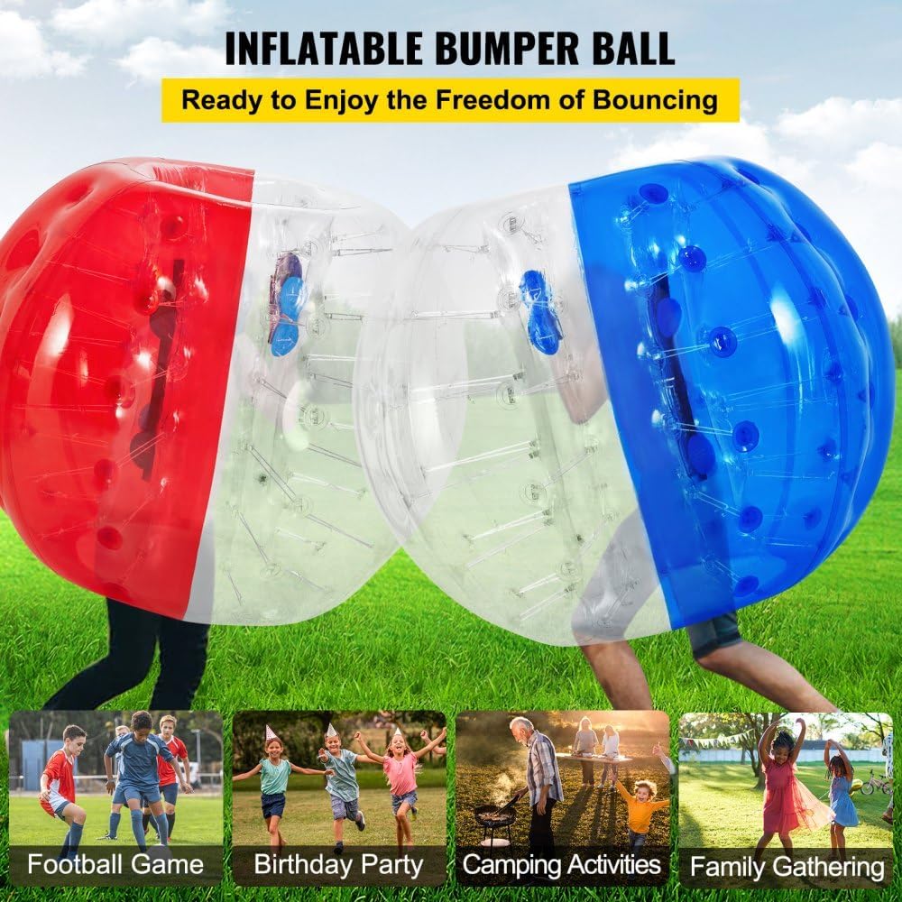 WACTO Pelota de parachoques inflable para adultos o niños, pelota de fútbol de burbujas de 5 pies de diámetro, fácil de inflar, bola zorb roja y