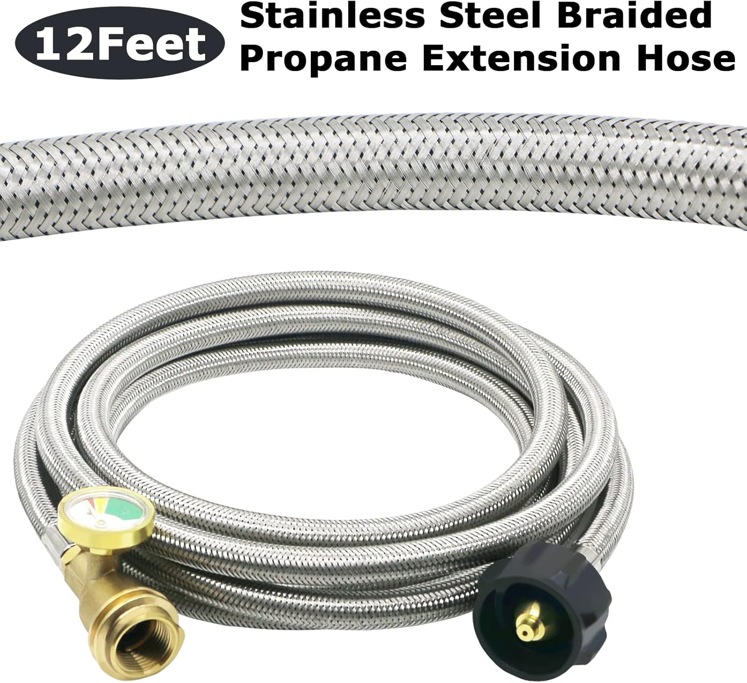 Manguera de extensión de tanque de propano mejorada de 12 pies trenzada con calibre, manguera de extensión de tanque QCC1tipo 1, accesorio Acme a