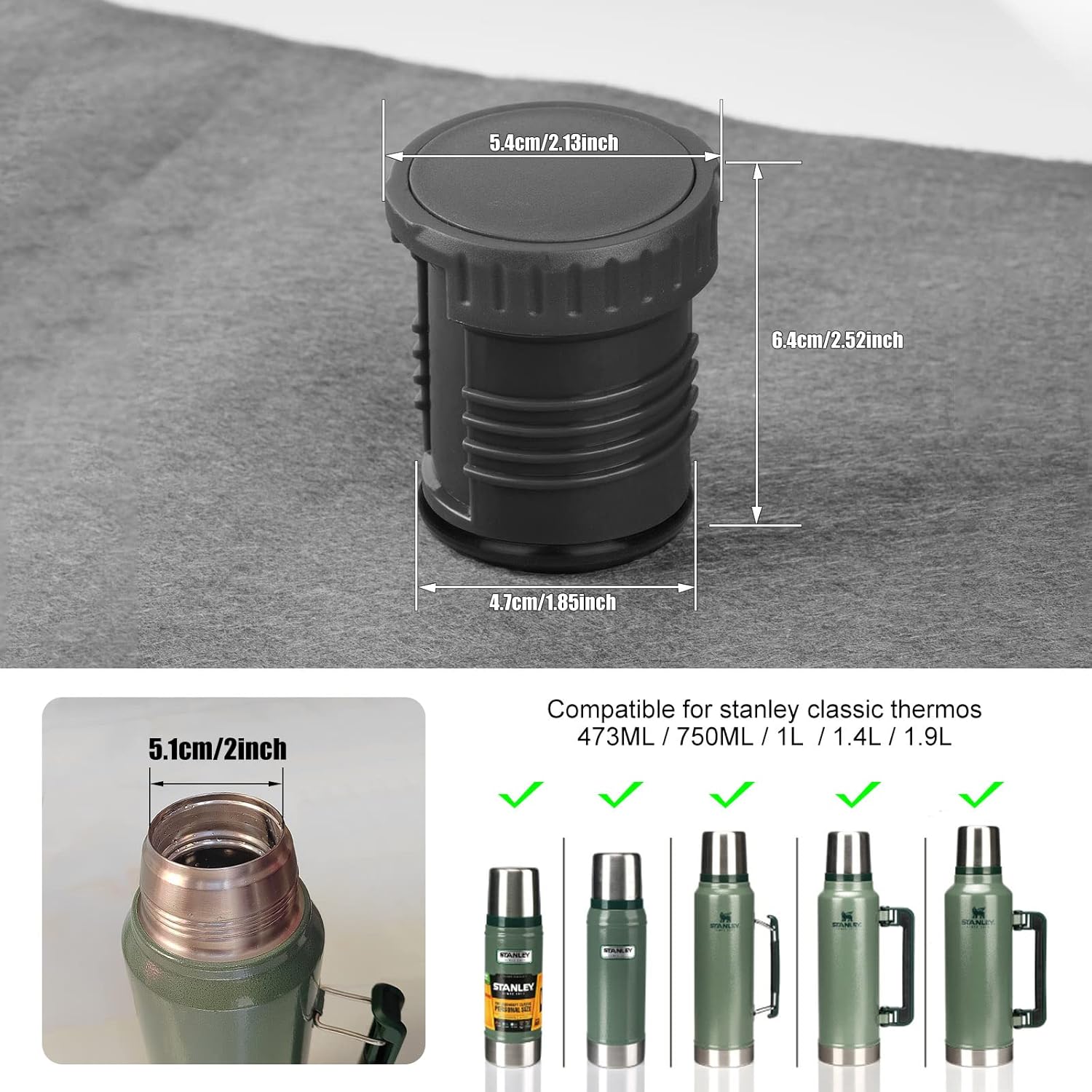 Tapón de repuesto para termo, 1 paquete de tapón de prevención de fugas de agua negra para botella de vacío Stanley Classic de acero inoxidable (1.1