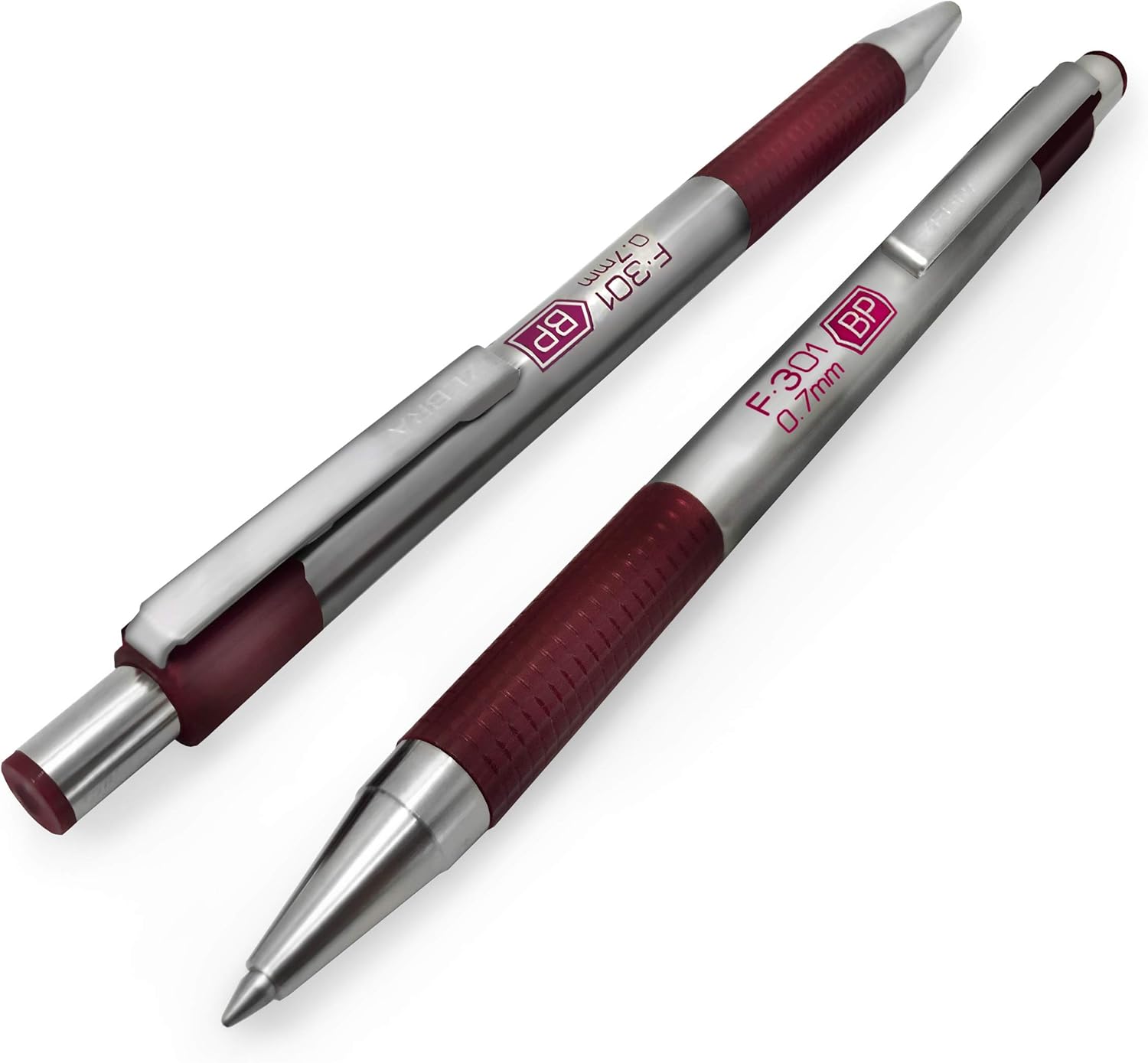 Zebra F-301 – Bolígrafo retráctil de acero inoxidable, 0.028 in, mediano, tinta azul, barril granate, paquete de 12